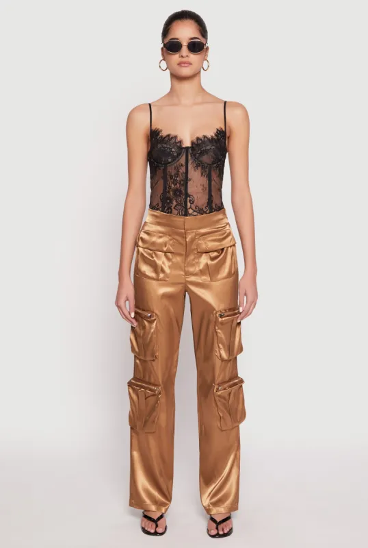 Satin Zip Cargo Pants sold by Rainbow