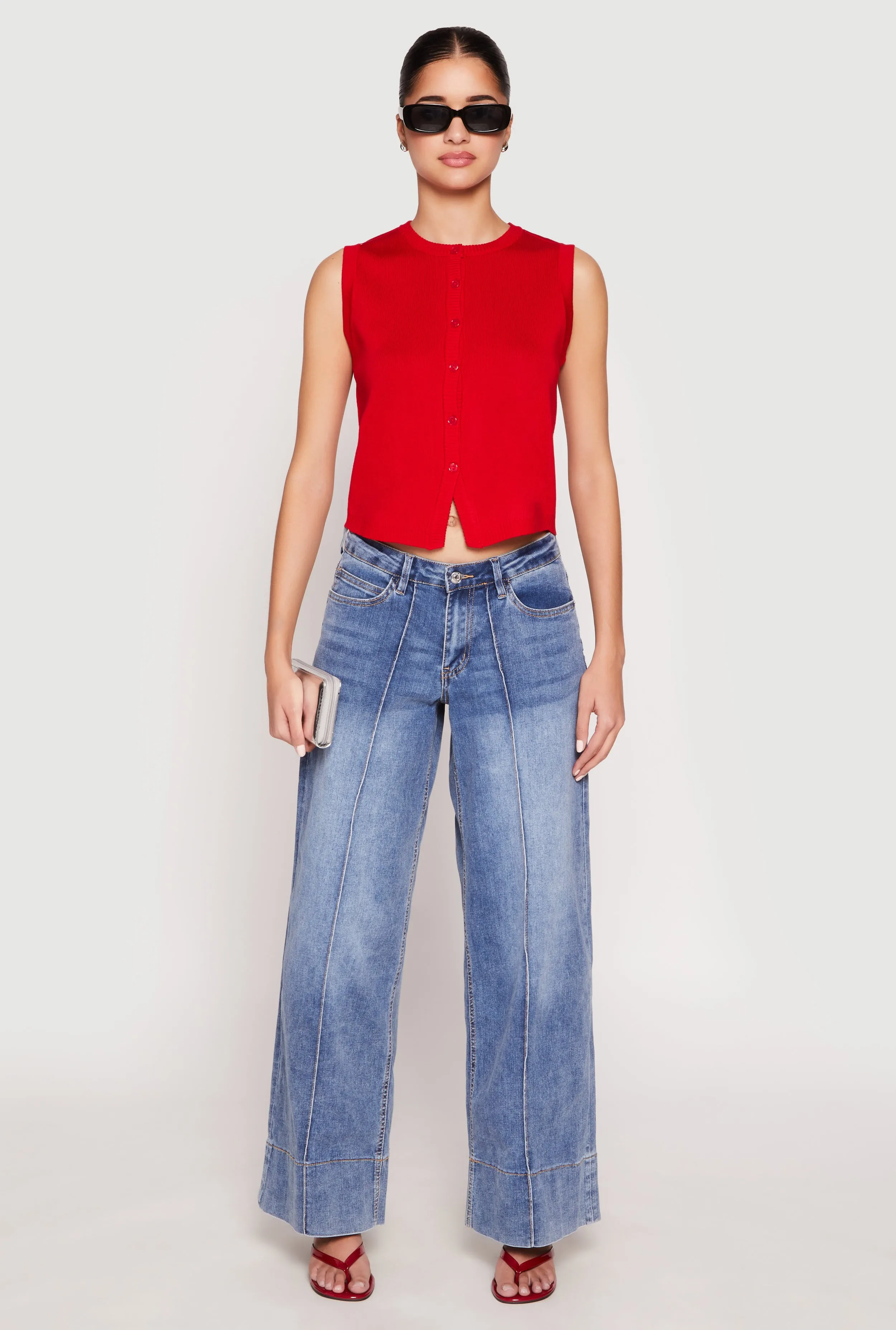 Almost Famous Wide Leg Pintuck Jeans sold by Rainbow
