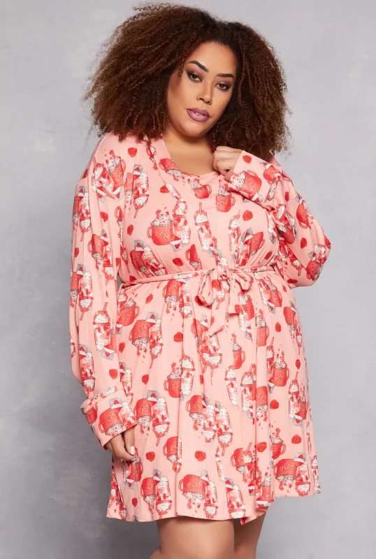 Plus Size Milkshake Print Cami Nightgown with Robe sold by Rainbow