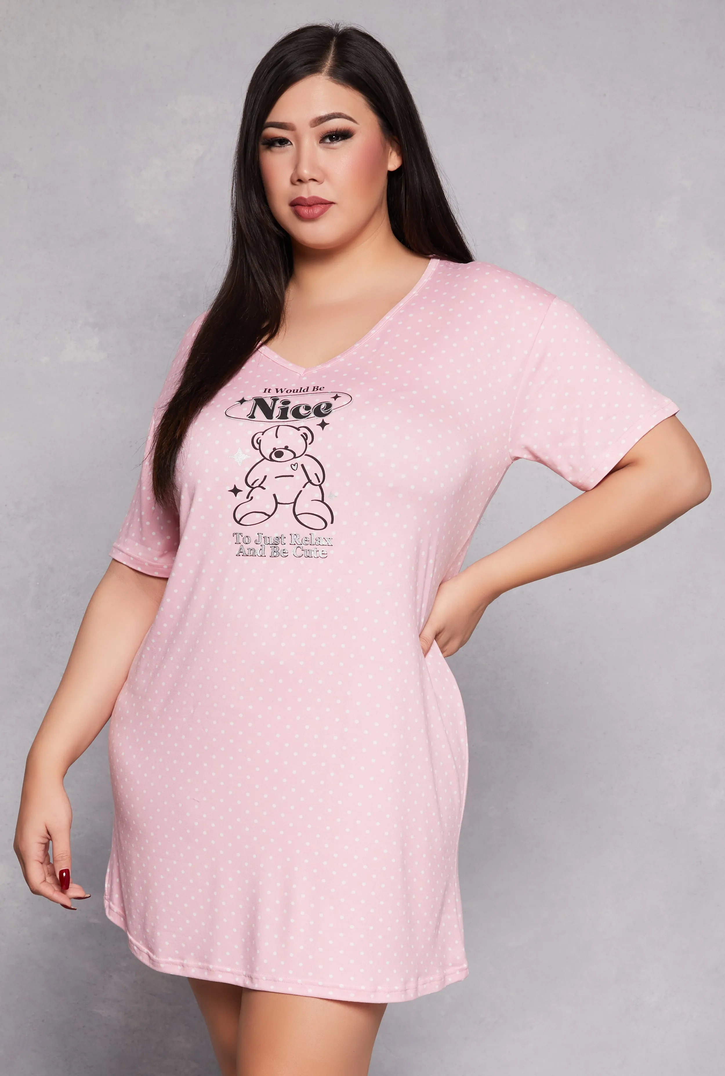 Plus Size Polka Dot Teddy Bear Graphic Sleepshirt sold by Rainbow