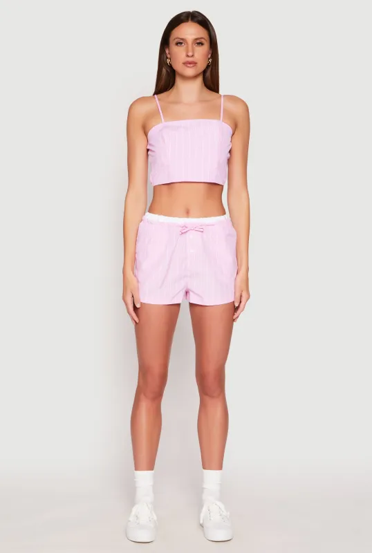 Almost Famous Pinstripe Contrast Waistband Shorts sold by Rainbow