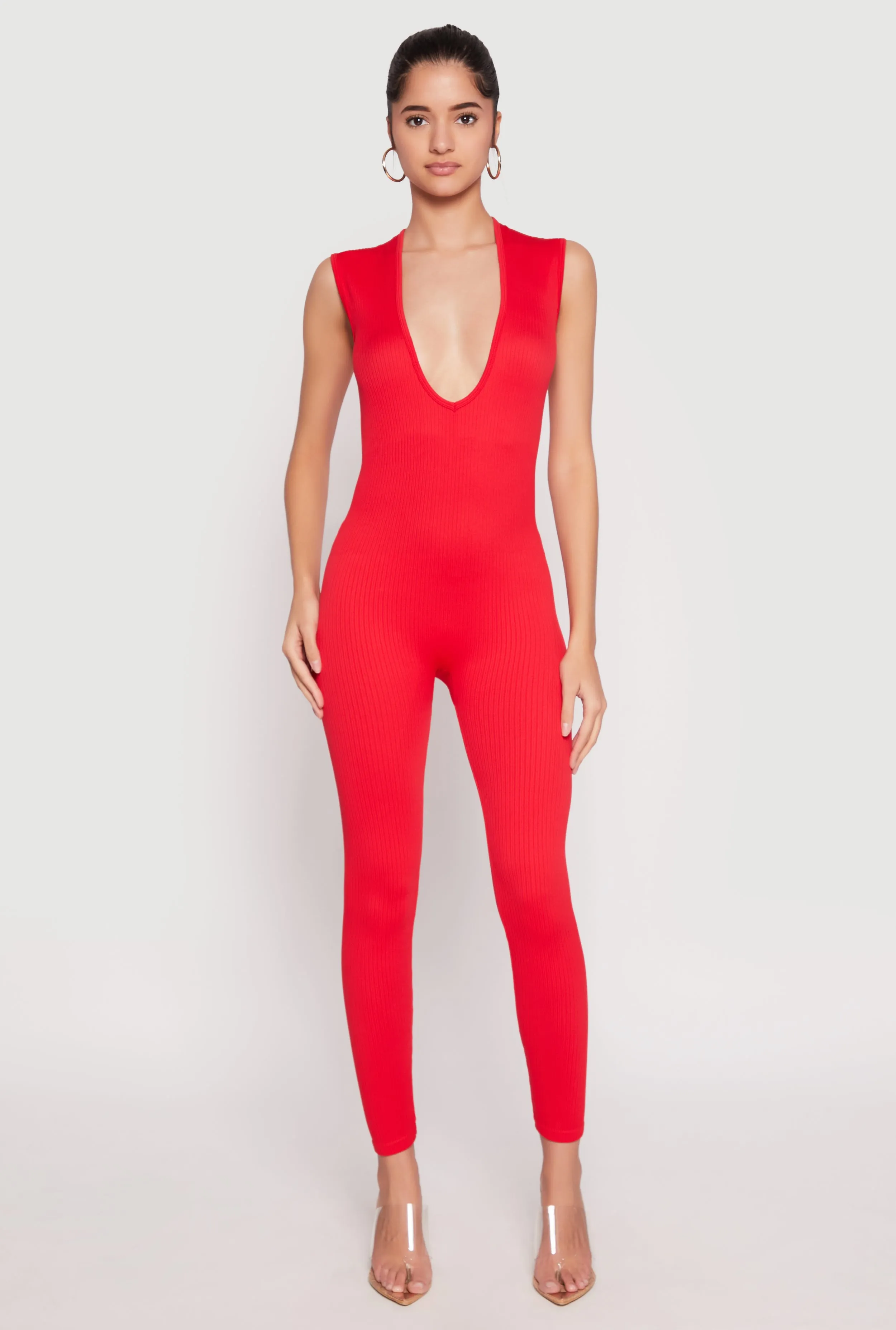Daisy Seamless Rib Knit Plunge Catsuit sold by Rainbow