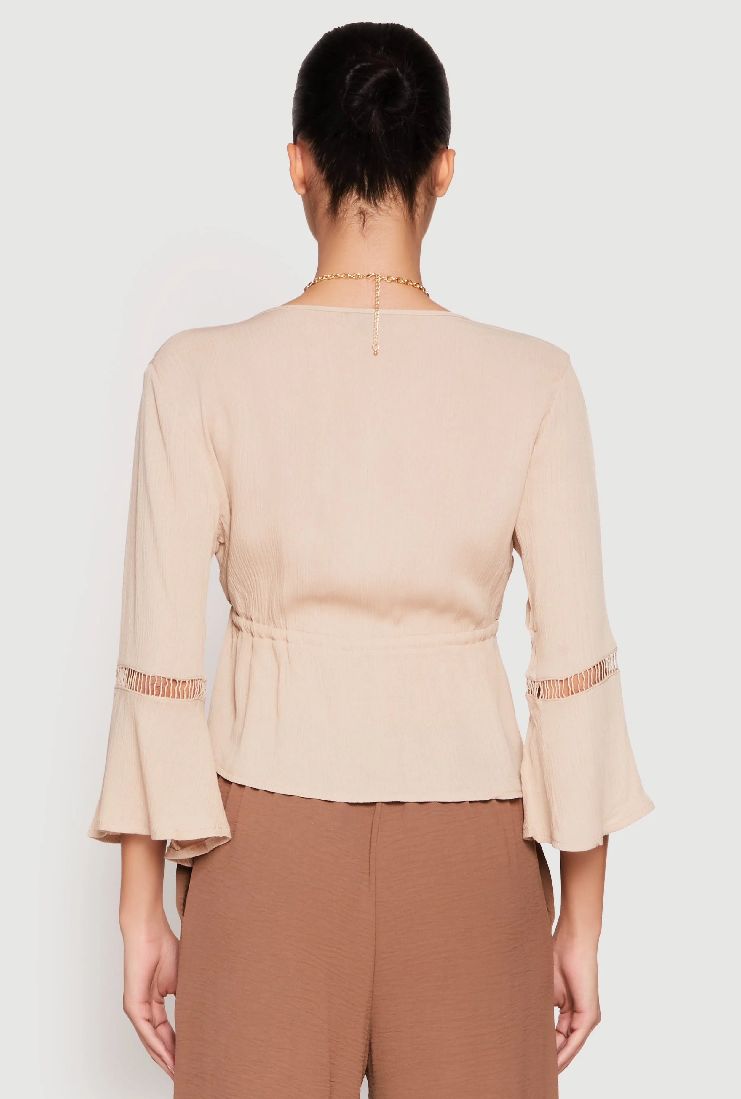 Gauze Knit Tie Front Keyhole Blouse sold by Rainbow product image thumbnail 5