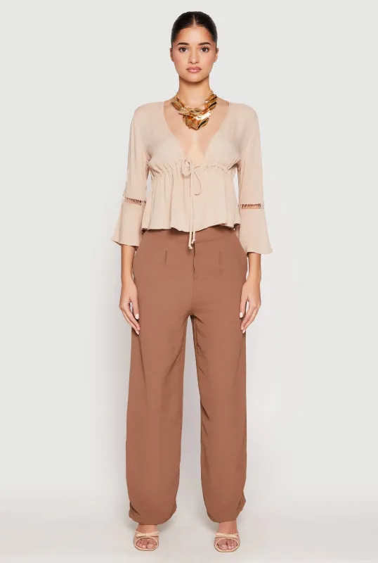 Gauze Knit Tie Front Keyhole Blouse sold by Rainbow