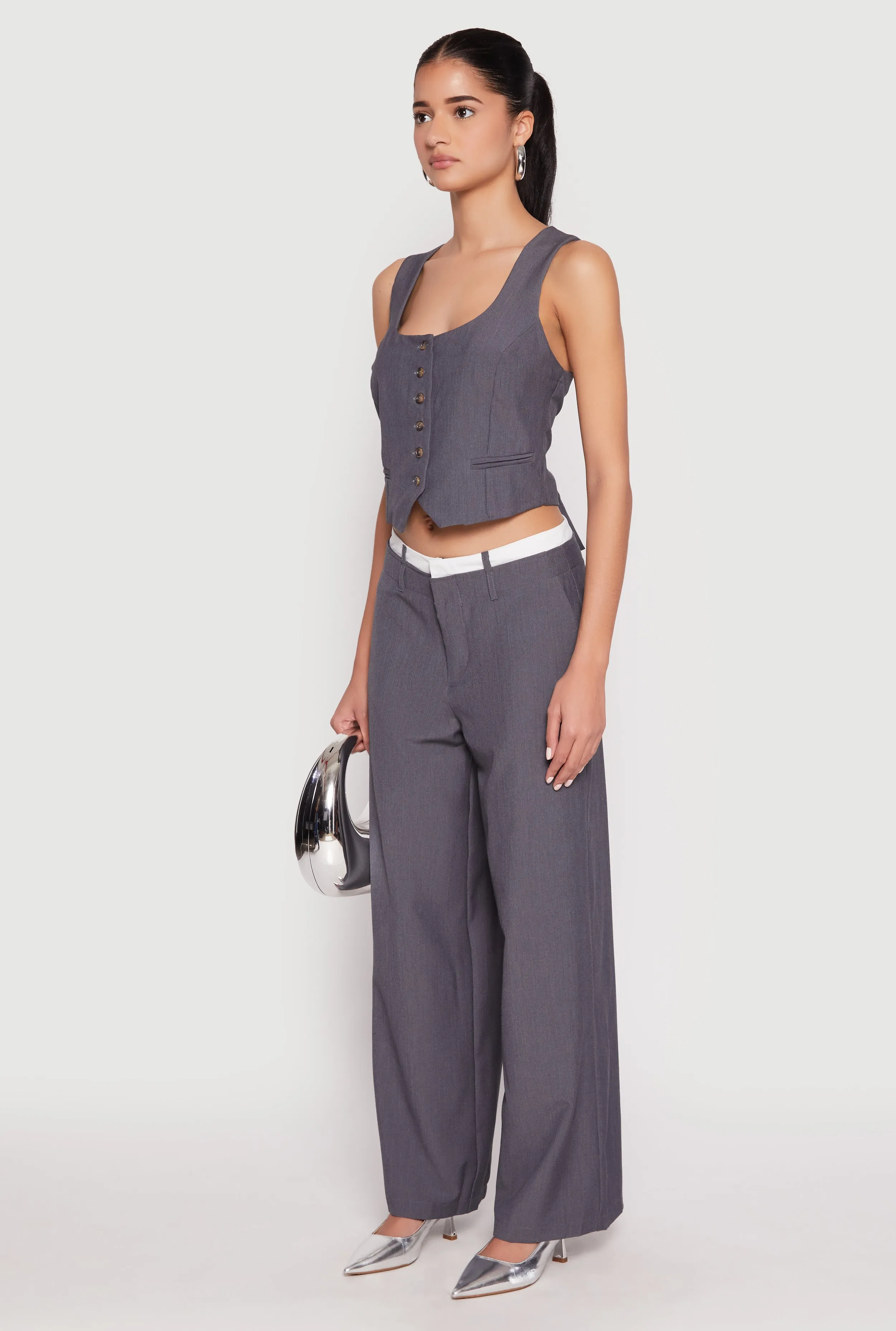 Square Neck Button Front Cropped Blazer Vest sold by Rainbow product image thumbnail 3