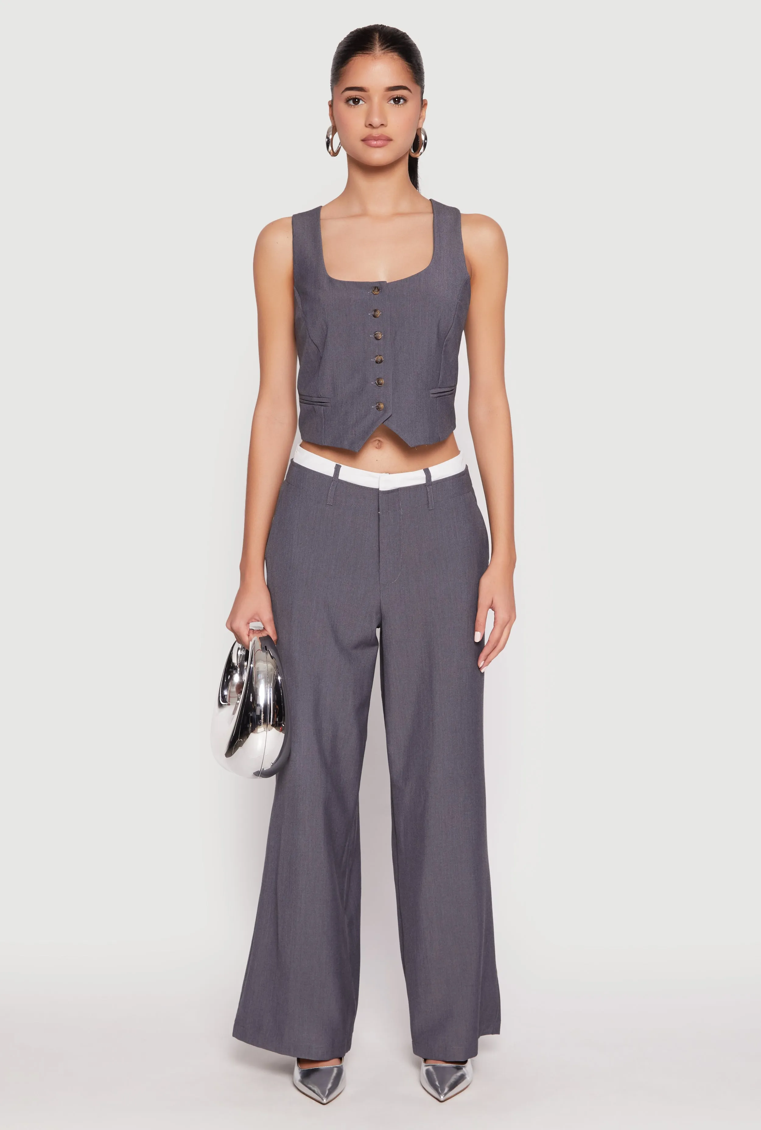 Square Neck Button Front Cropped Blazer Vest sold by Rainbow product image thumbnail 2