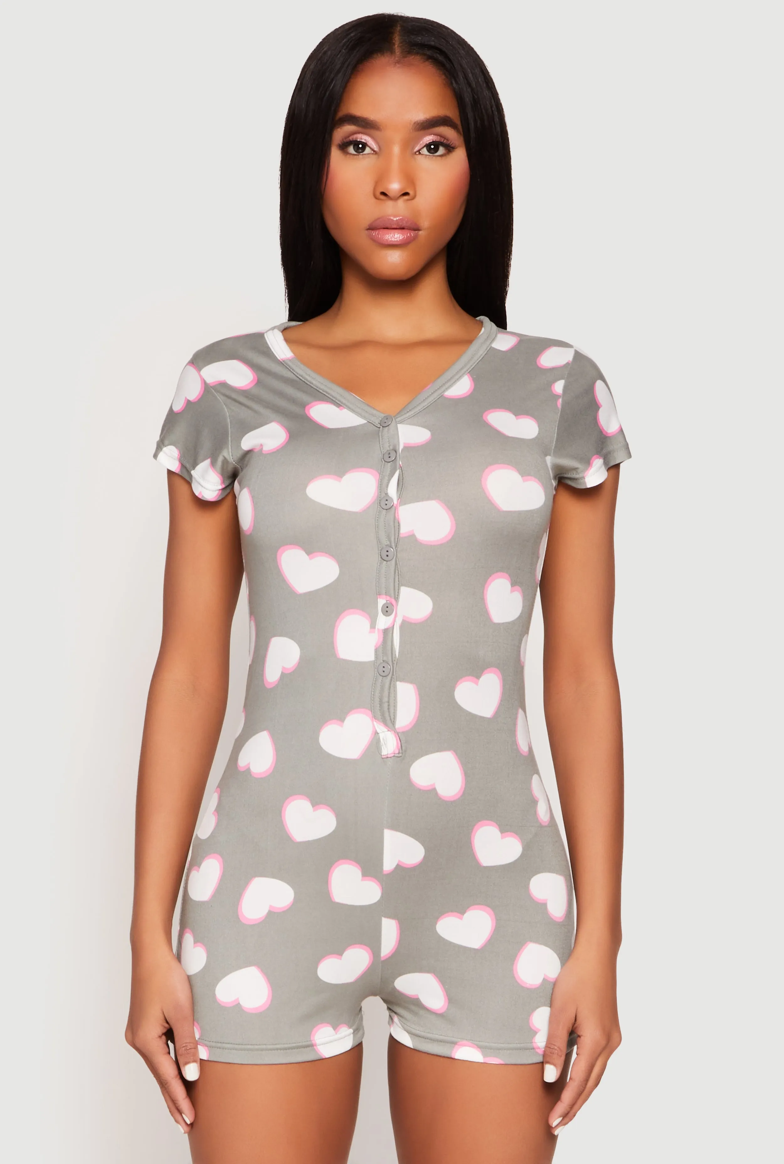 Love Heart Graphic Print Pajama Romper sold by Rainbow