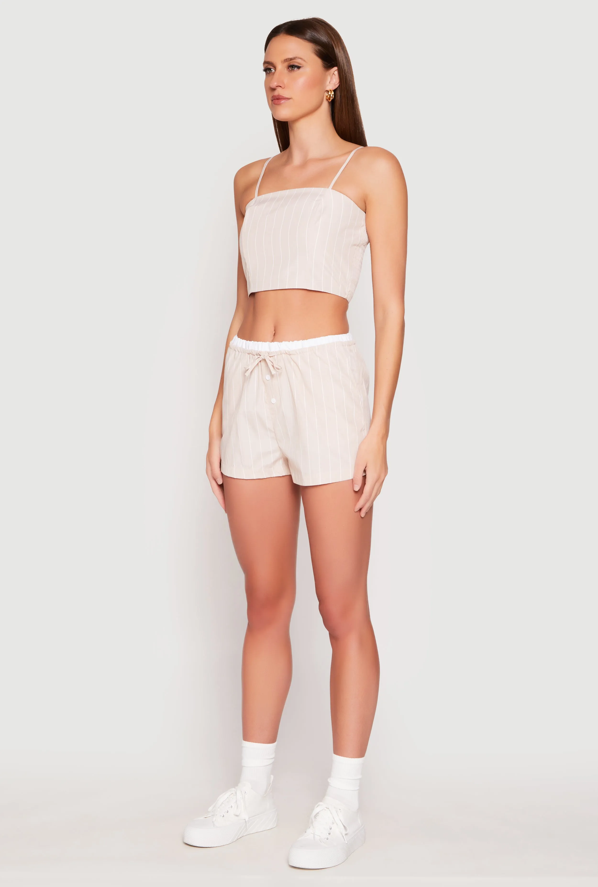 Almost Famous Pinstripe Poplin Smocked Back Cami sold by Rainbow product image thumbnail 3