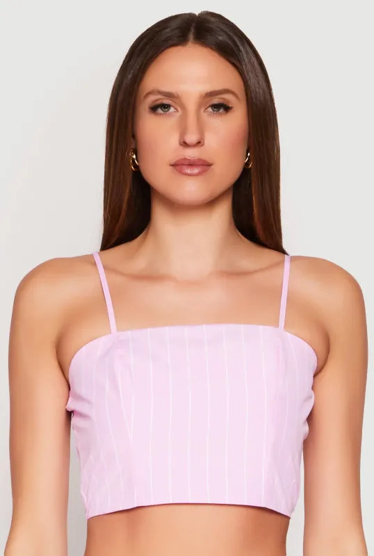 Almost Famous Pinstripe Poplin Smocked Back Cami sold by Rainbow