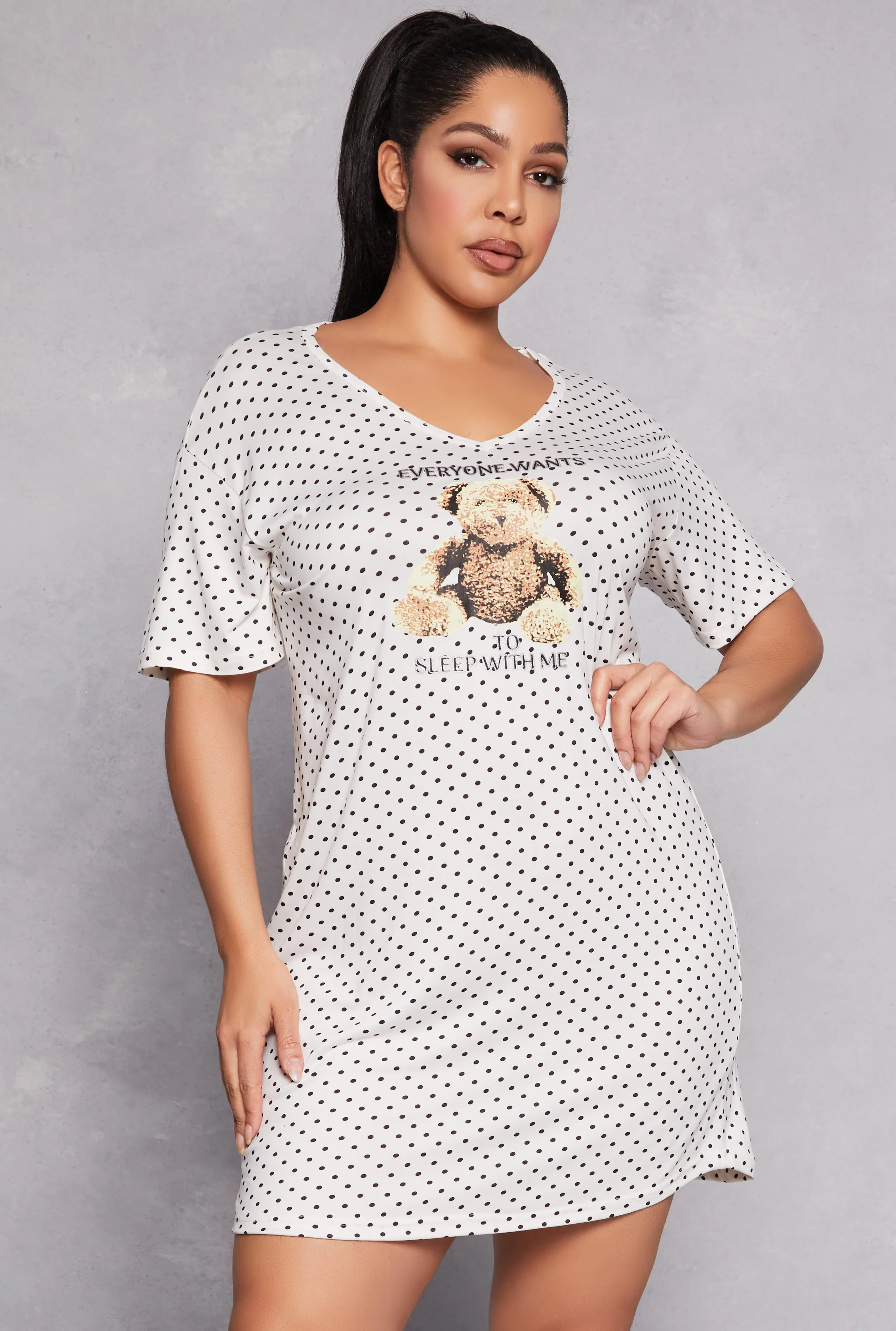Plus Size Polka Dot Teddy Bear Graphic Sleepshirt sold by Rainbow