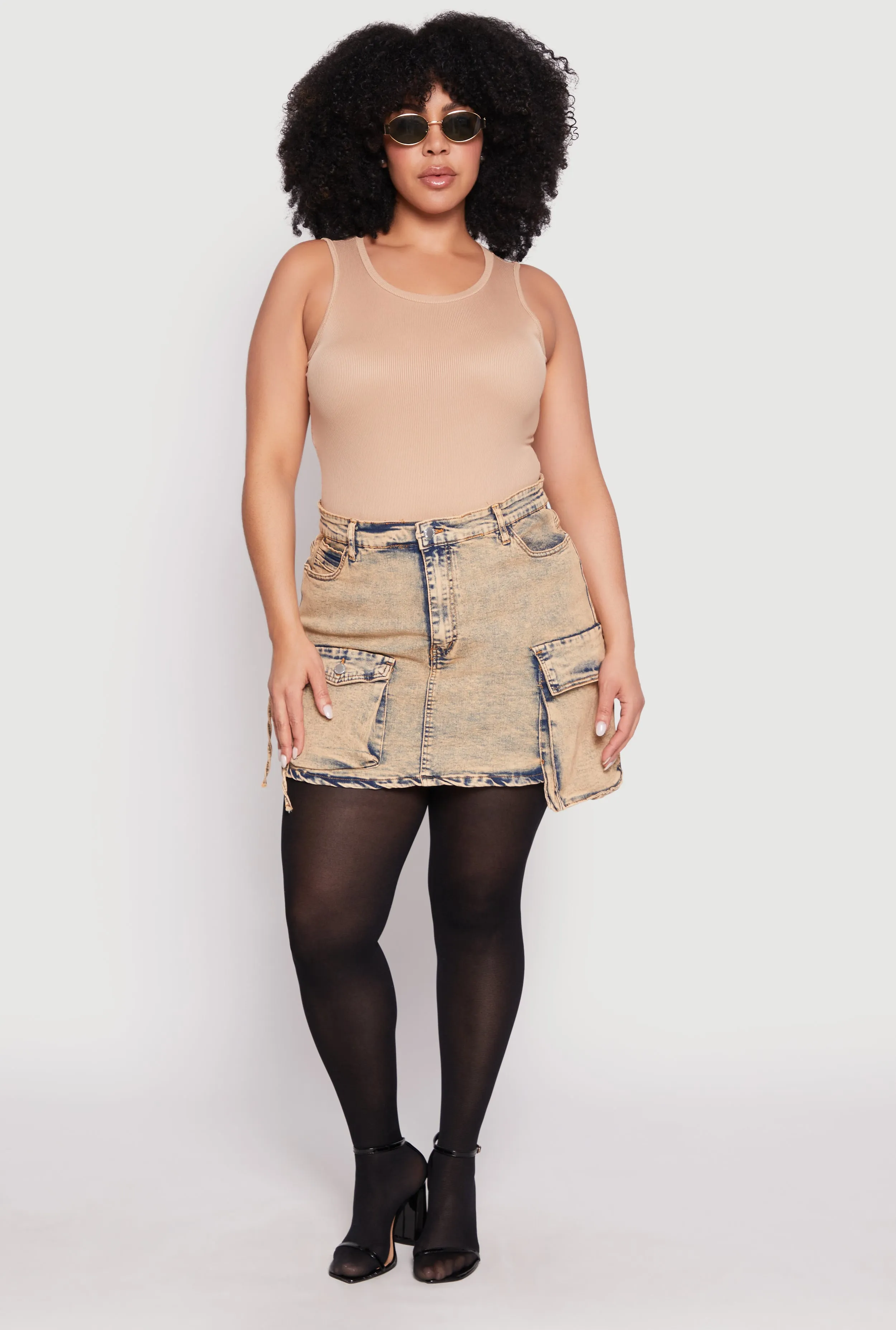 Plus Size Daisy Acid Wash Denim Cargo Skirt sold by Rainbow