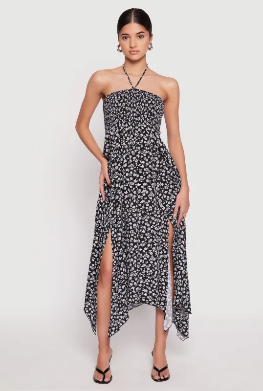 Floral Double Slit Halter Dress sold by Rainbow