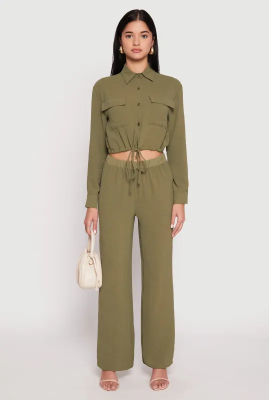 Crepe Knit Drawstring Crop Top and Wide Leg Pants sold by Rainbow