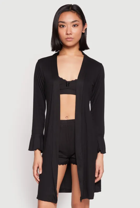 Ribbed Knit Pajama Bralette and Shorts with Robe sold by Rainbow