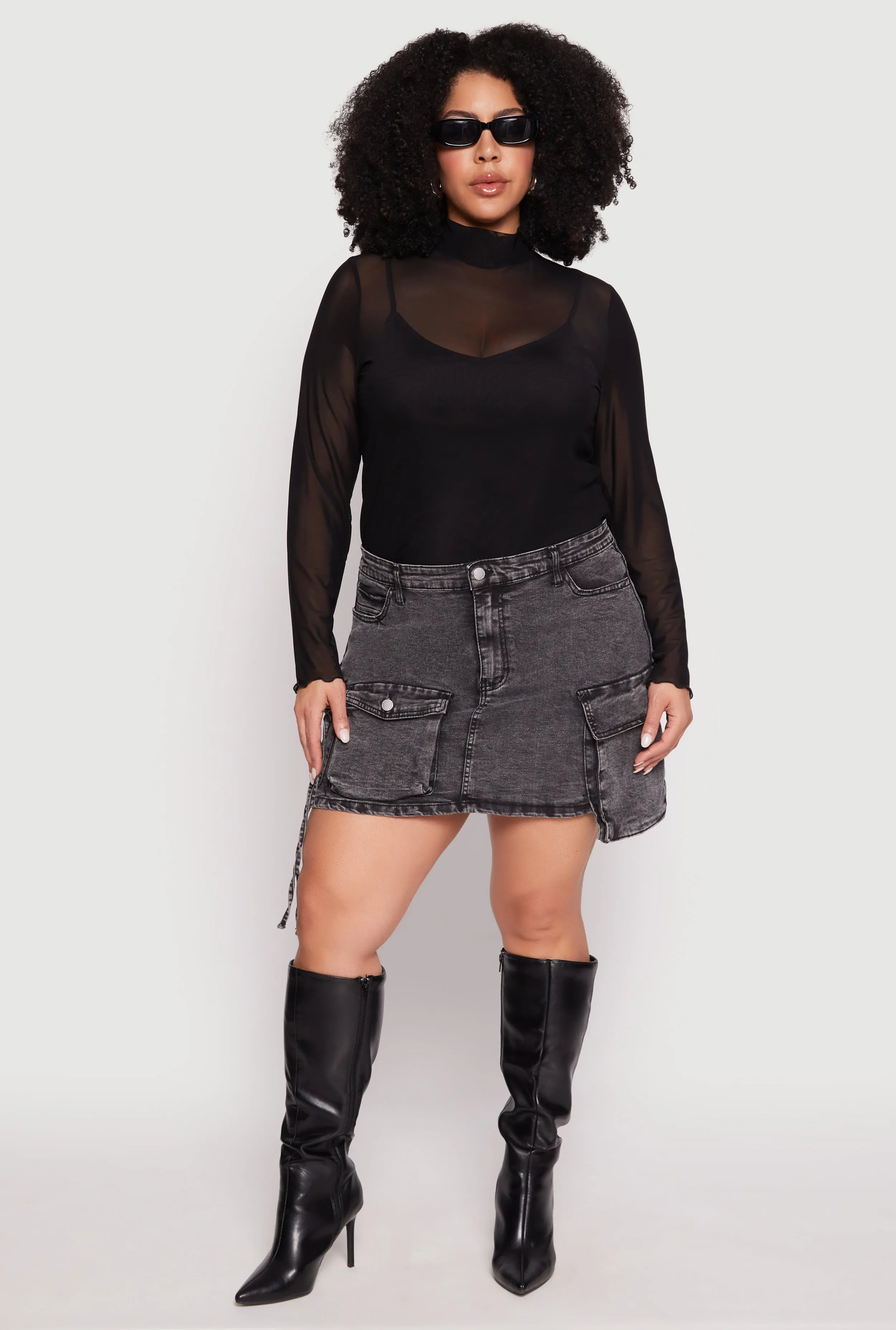 Plus Size Daisy Acid Wash Denim Cargo Skirt sold by Rainbow