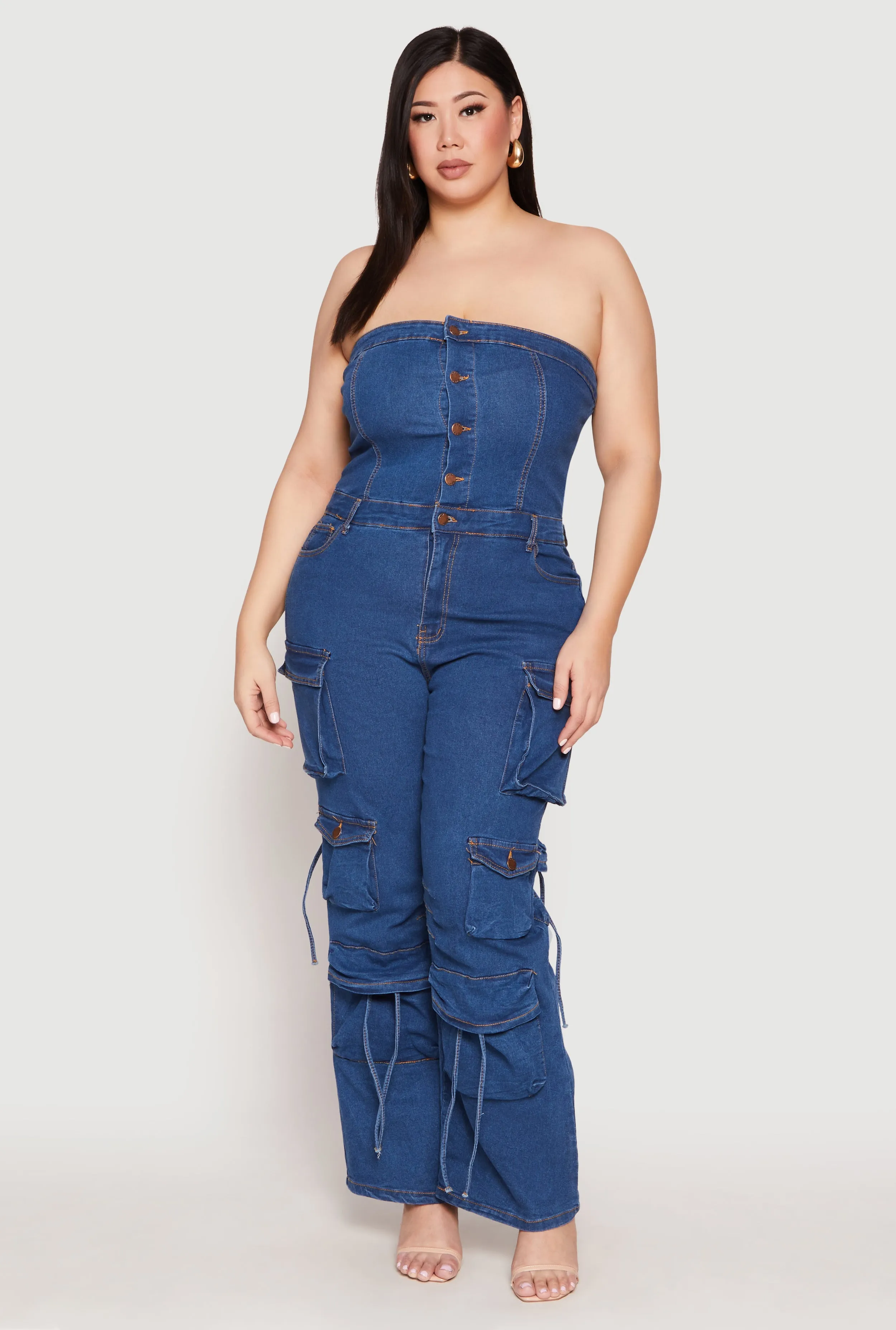 Plus Size Daisy Denim Cargo Jumpsuit sold by Rainbow