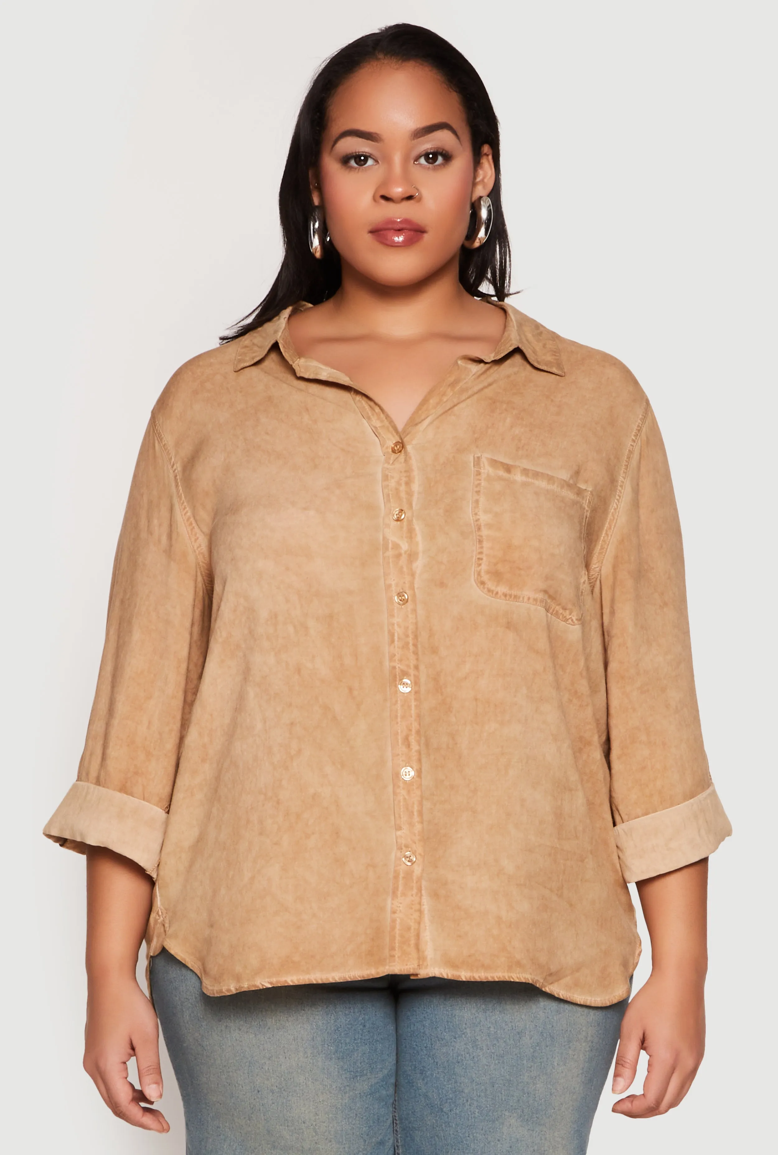 Plus Size Acid Wash Button Front Shirt sold by Rainbow product image thumbnail 2