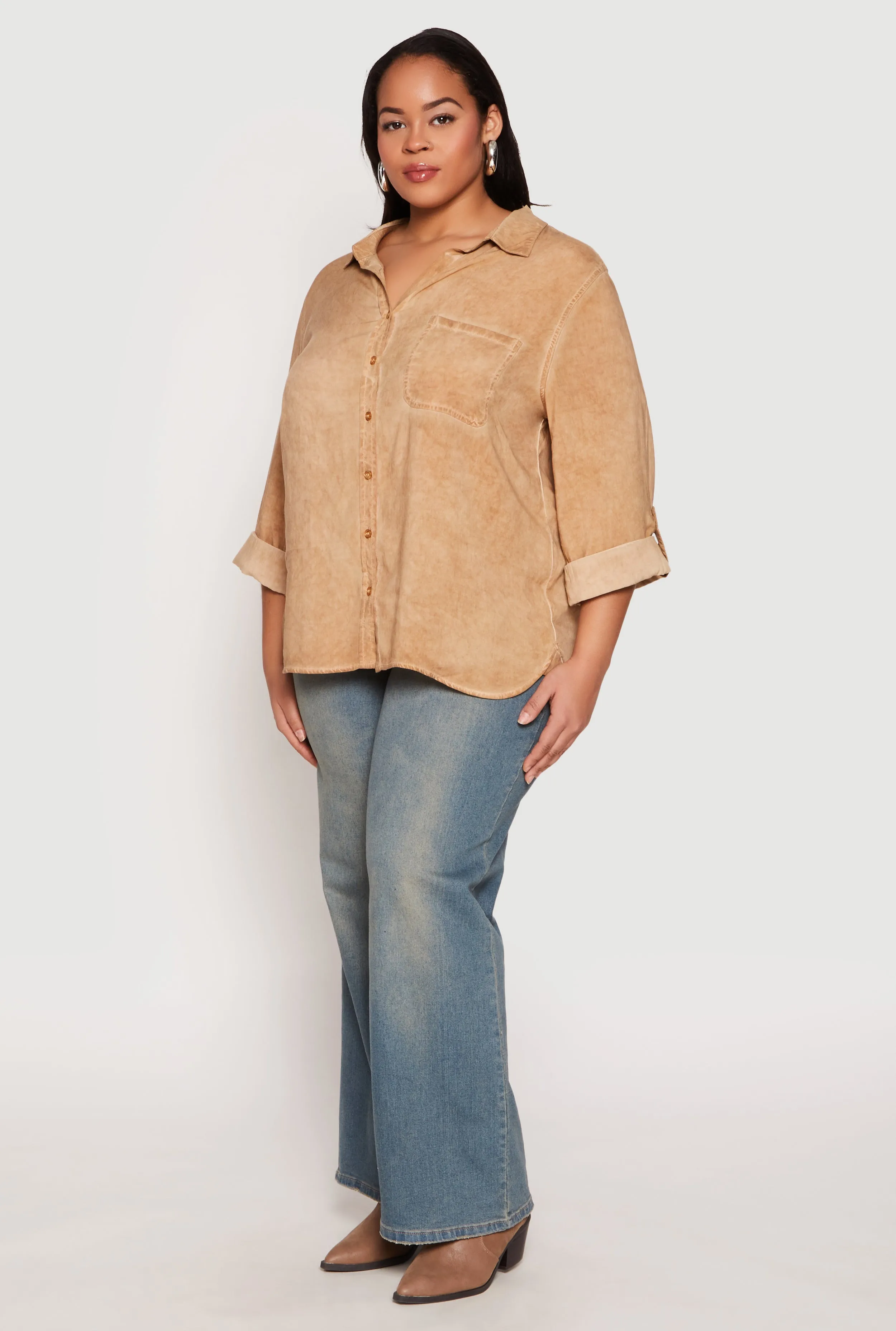 Plus Size Acid Wash Button Front Shirt sold by Rainbow product image thumbnail 3
