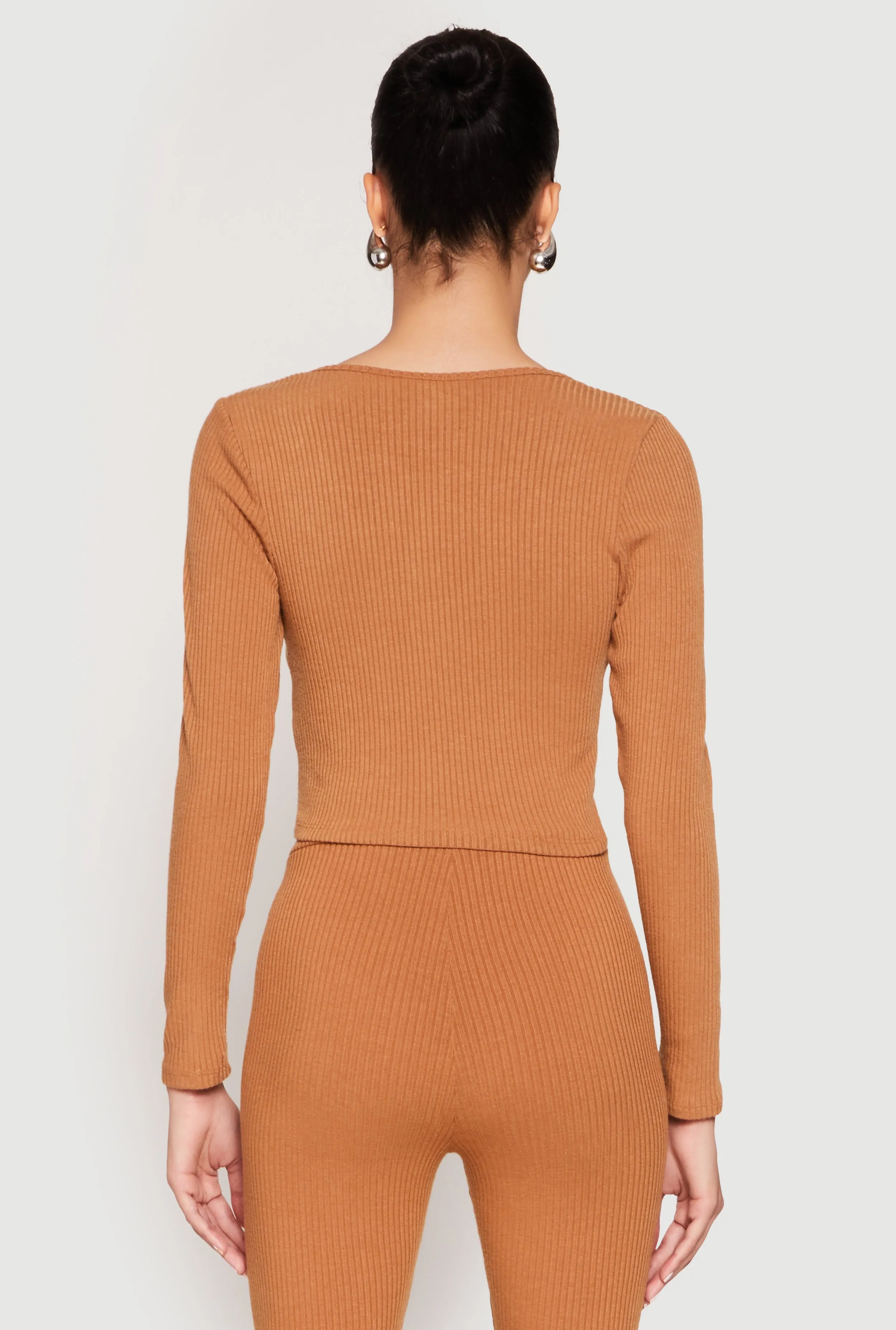 Rib Knit Drawstring Front Ruched Crop Top sold by Rainbow product image thumbnail 5