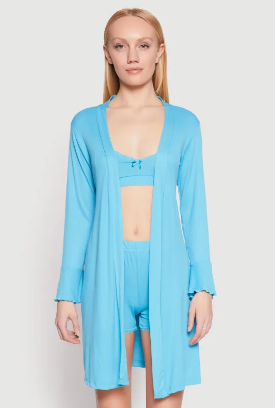 Ribbed Knit Pajama Bralette and Shorts with Robe sold by Rainbow