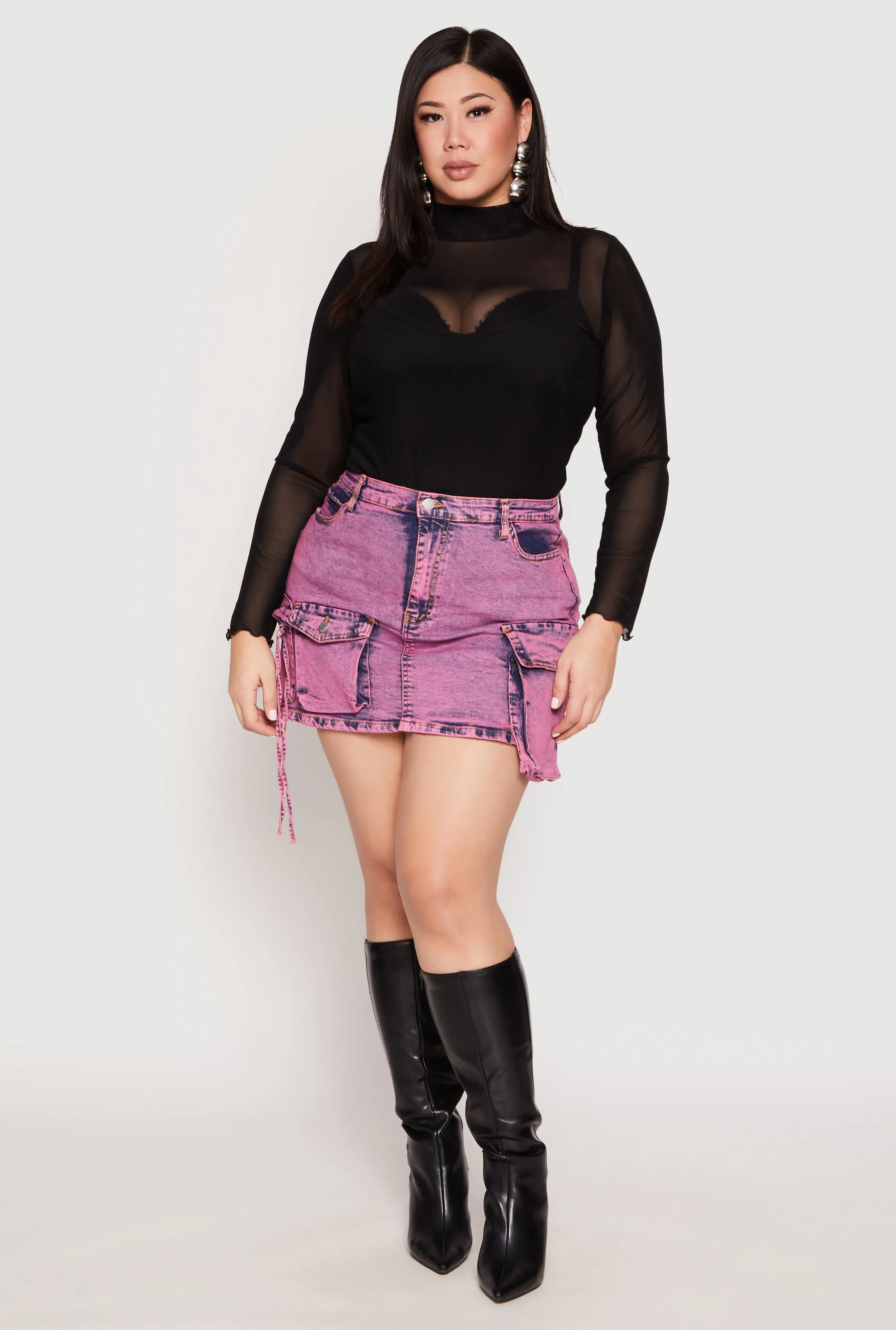 Plus Size Daisy Acid Wash Denim Cargo Skirt sold by Rainbow
