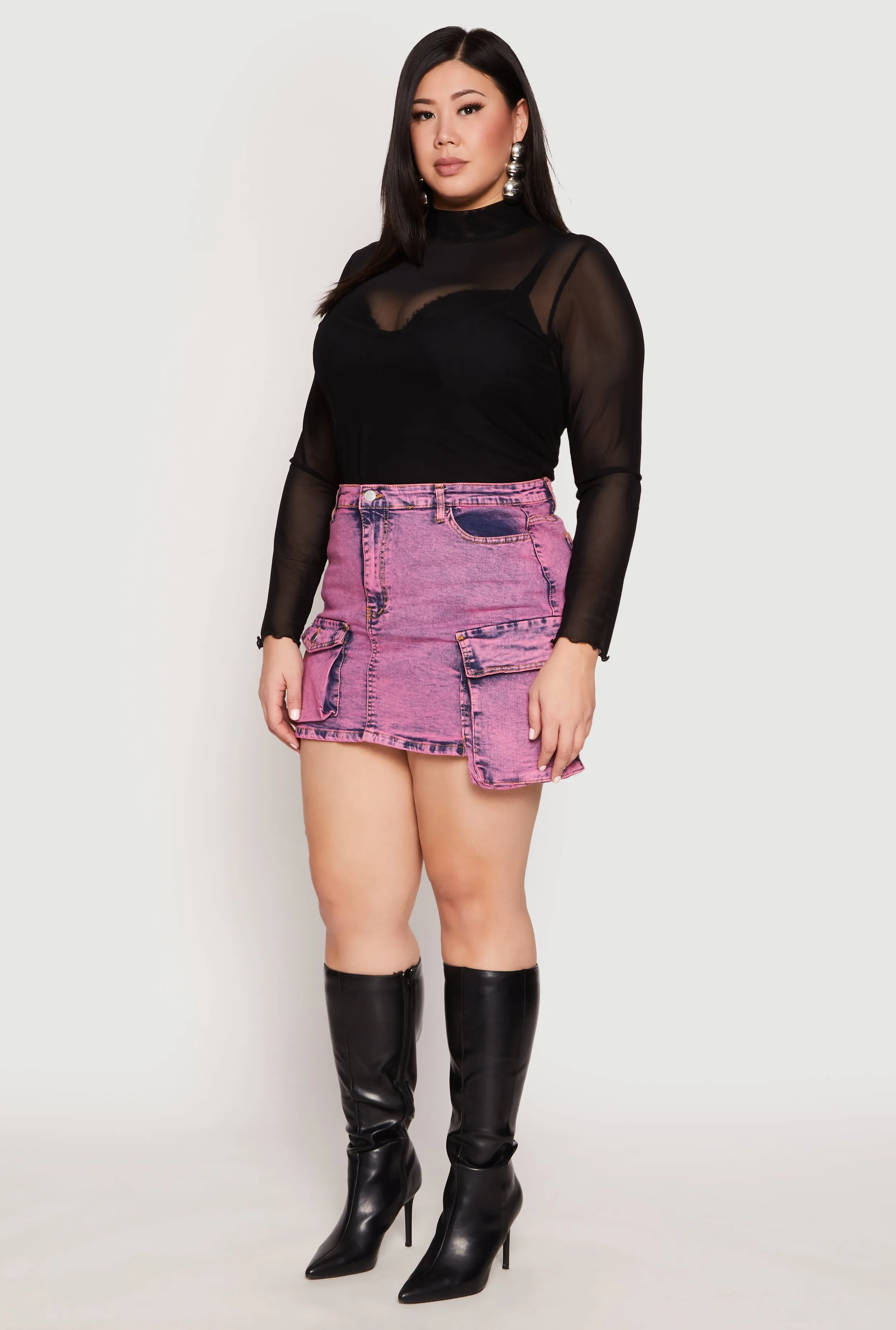 Plus Size Daisy Acid Wash Denim Cargo Skirt sold by Rainbow product image thumbnail 2