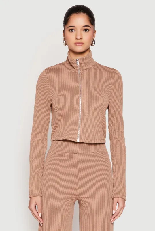 Iris Rib Knit Mock Neck Track Jacket sold by Rainbow