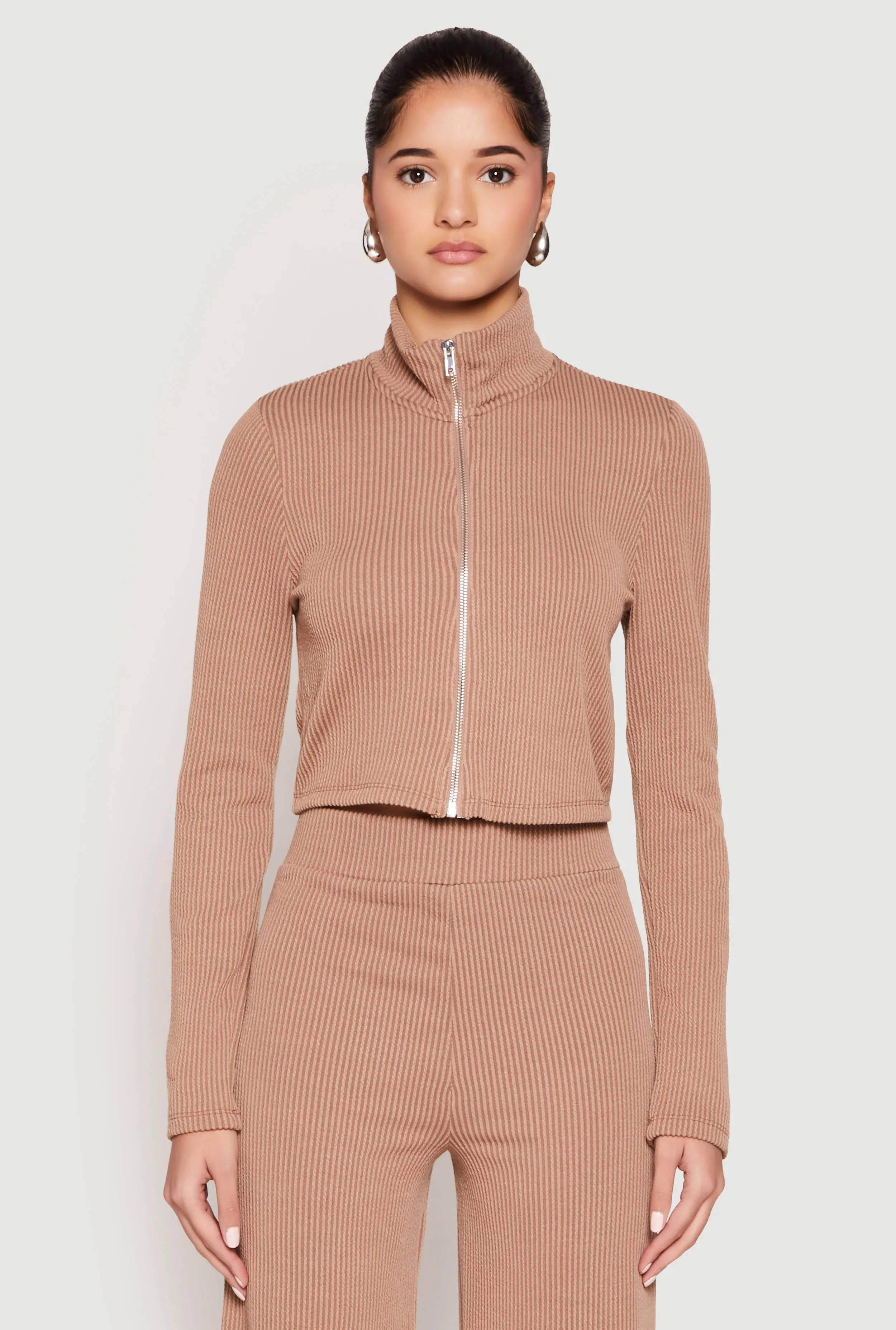 Iris Rib Knit Mock Neck Track Jacket sold by Rainbow