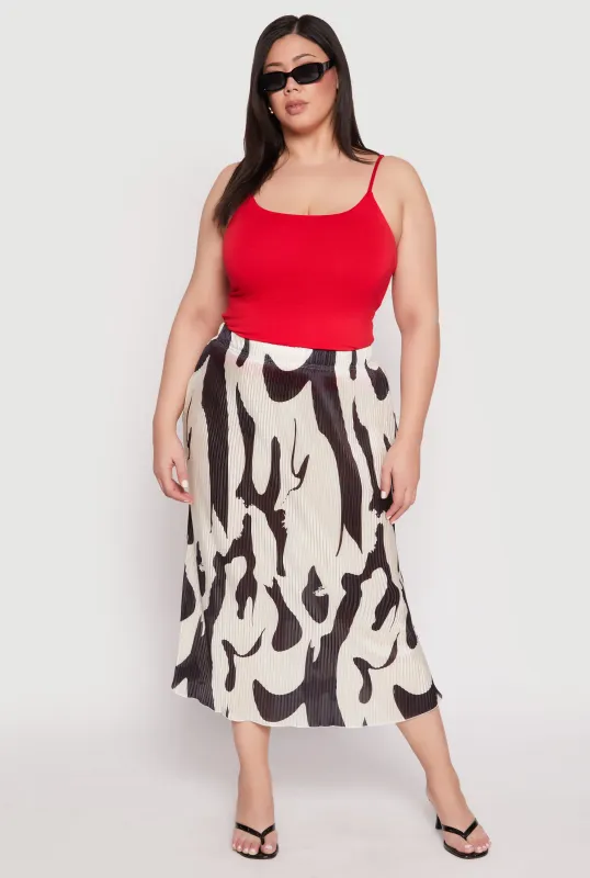Plus Size Plisse Abstract Print Midi Skirt sold by Rainbow