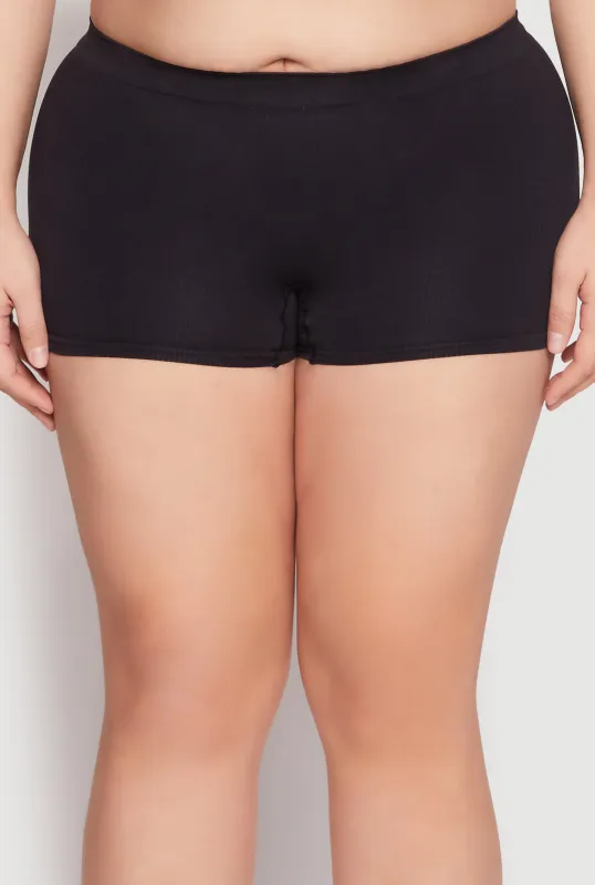 Plus Size Seamless Rib Knit Boyshort Panty sold by Rainbow