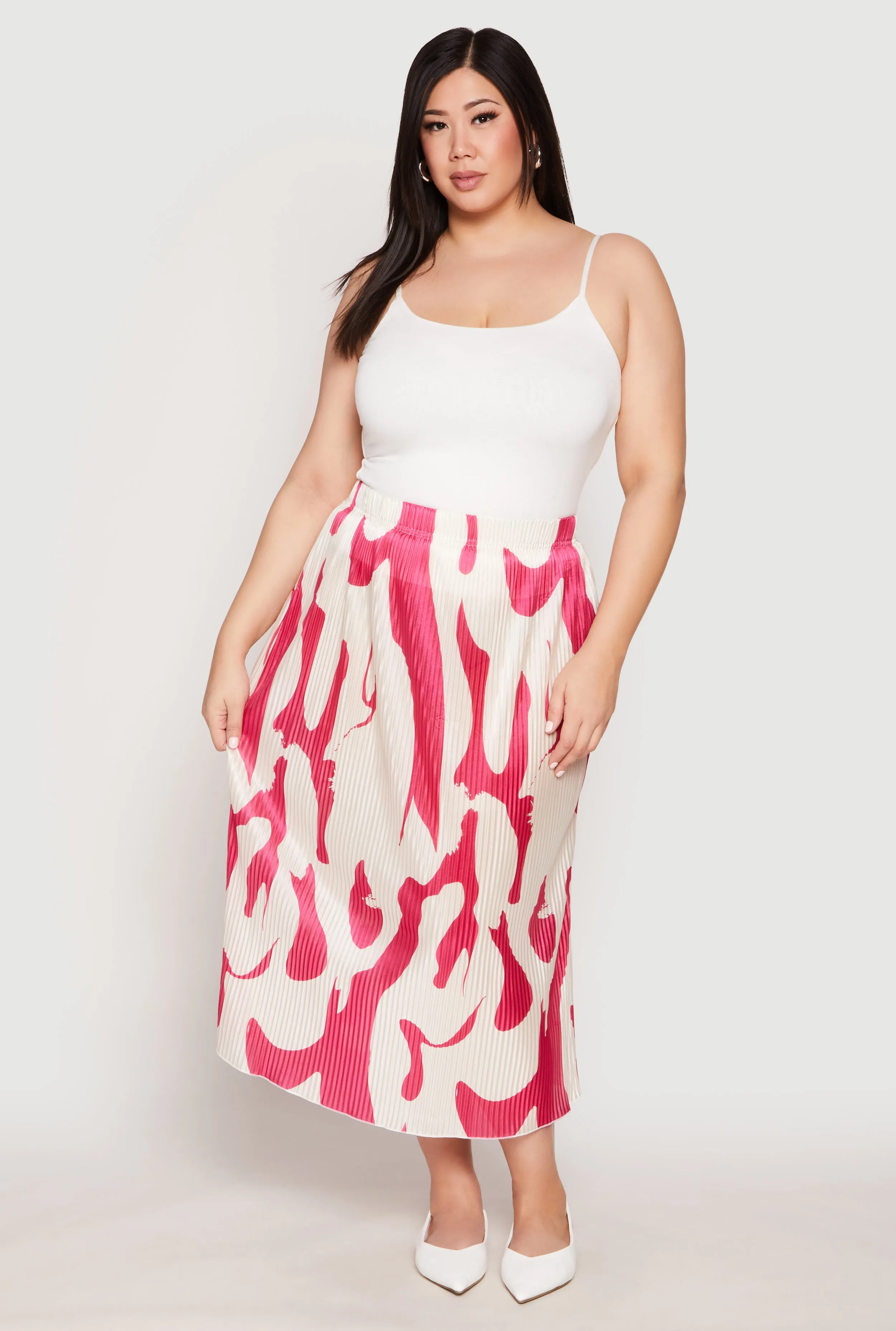 Plus Size Plisse Abstract Print Midi Skirt sold by Rainbow