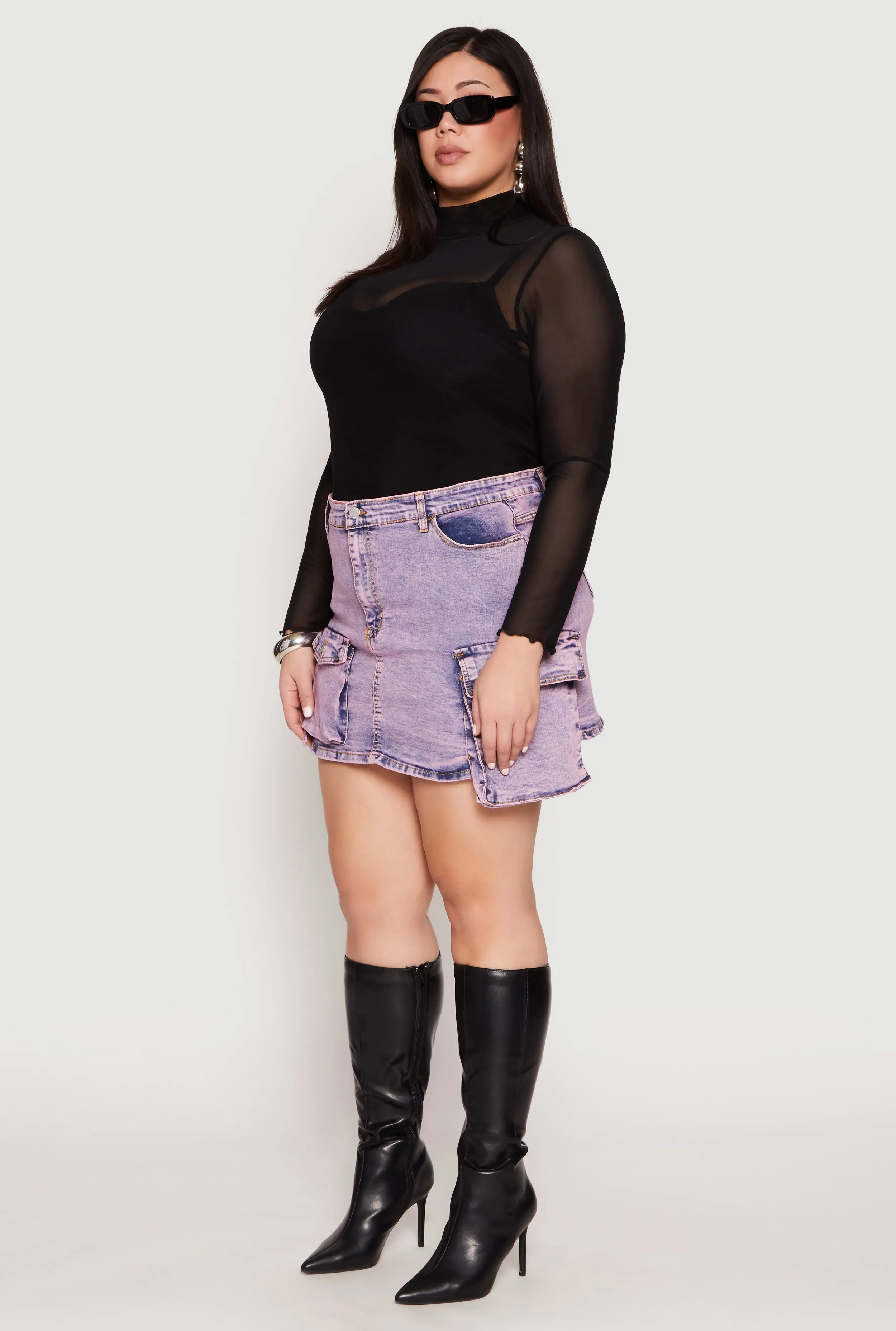 Plus Size Daisy Acid Wash Denim Cargo Skirt sold by Rainbow product image thumbnail 2