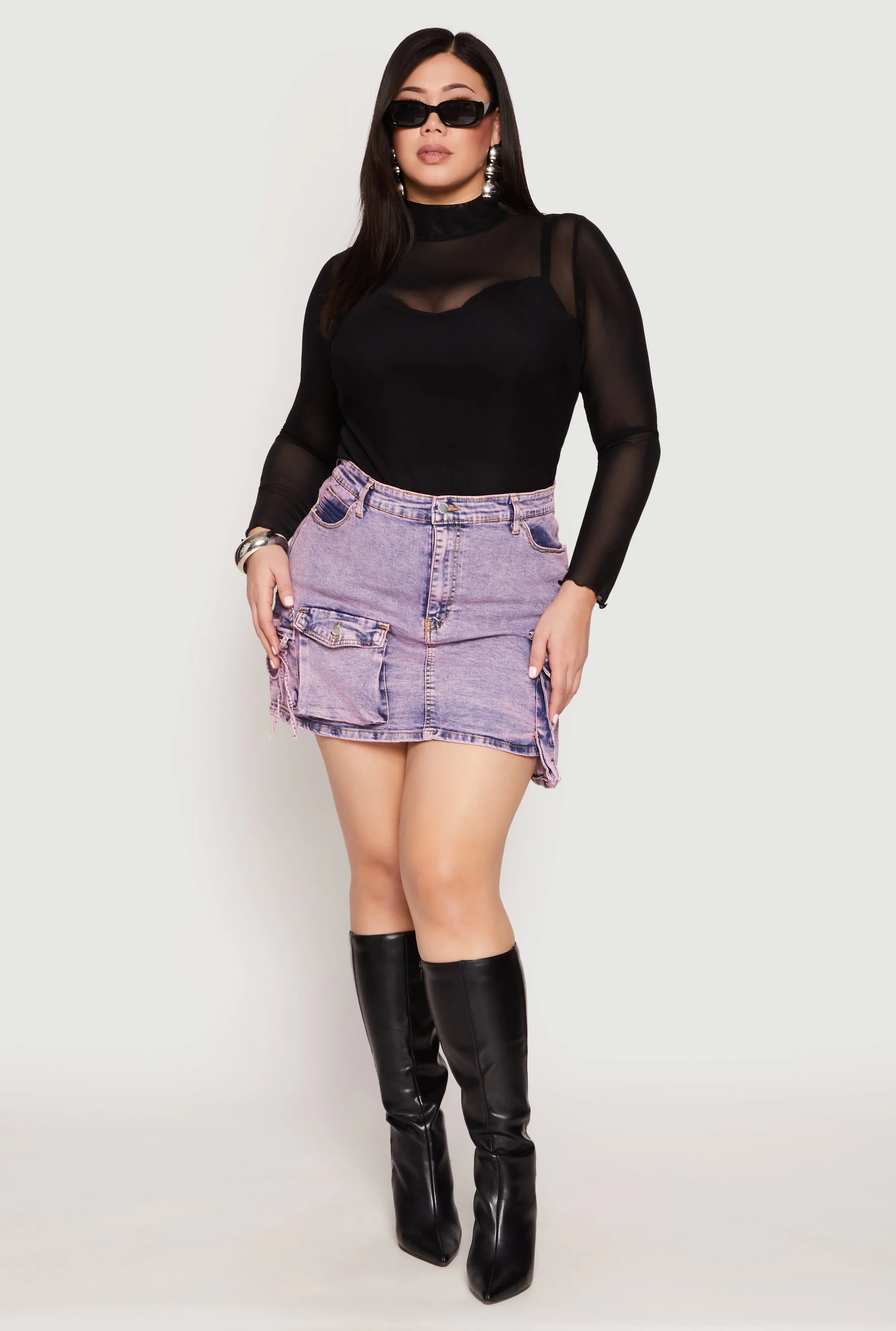 Plus Size Daisy Acid Wash Denim Cargo Skirt sold by Rainbow