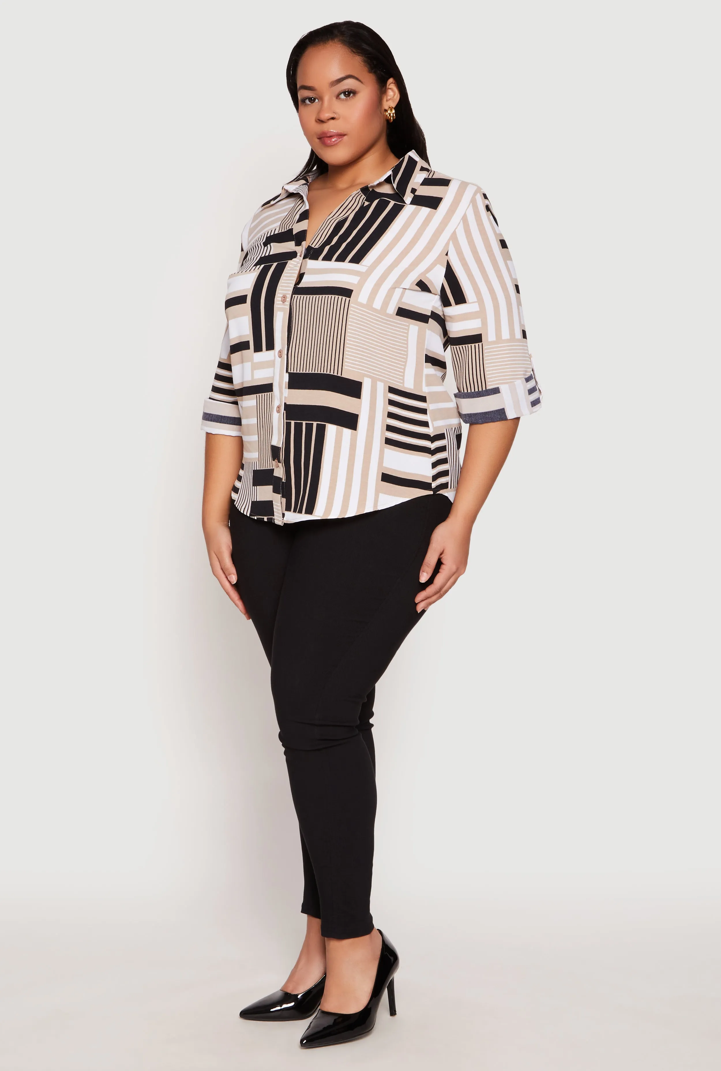 Plus Size Abstract Striped Button Front Shirt sold by Rainbow product image thumbnail 3