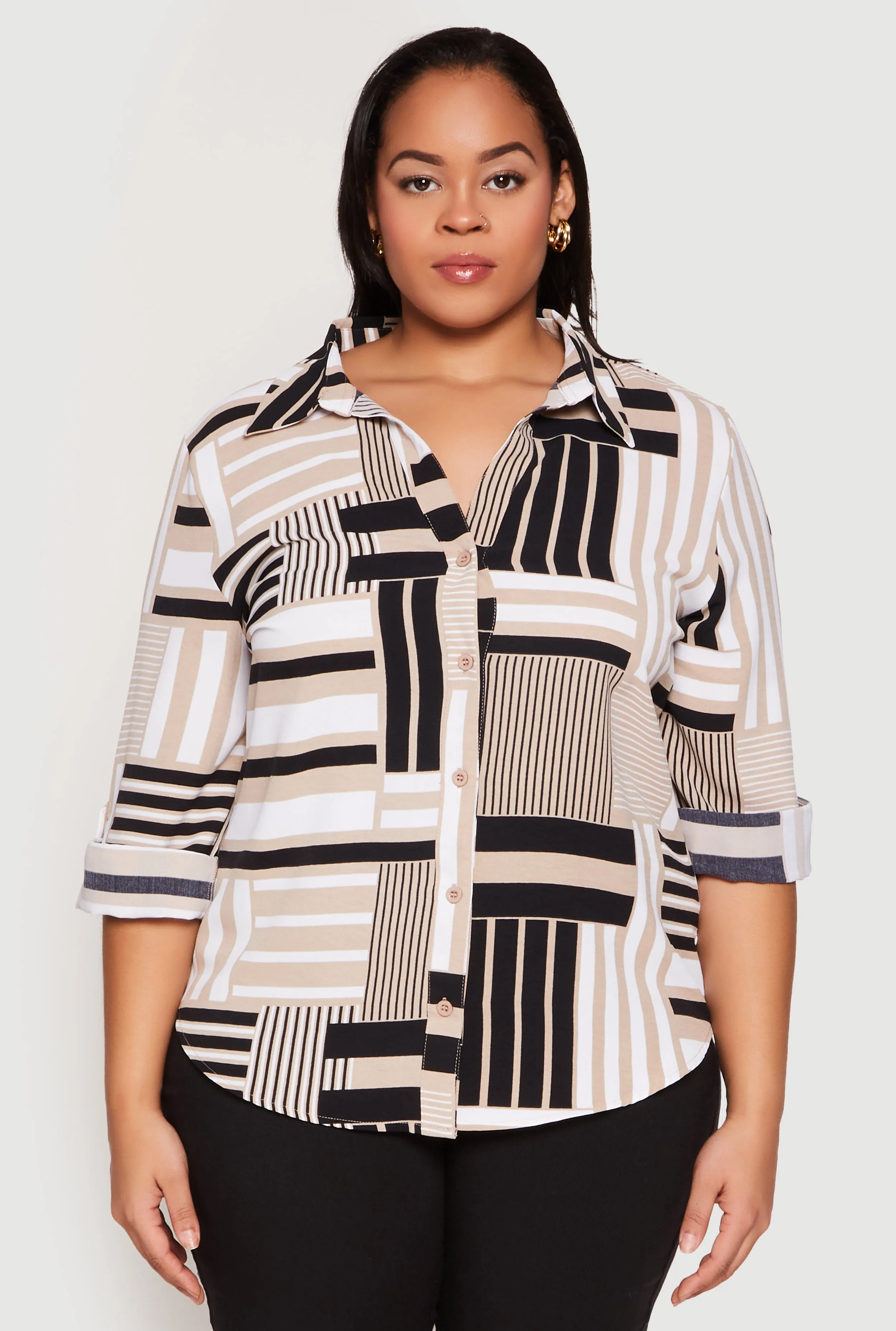 Plus Size Abstract Striped Button Front Shirt sold by Rainbow product image thumbnail 2