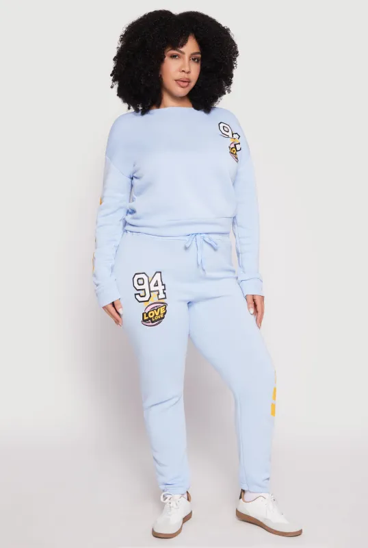Plus Size 94 Love Graphic Zip Hem Sweatpants sold by Rainbow