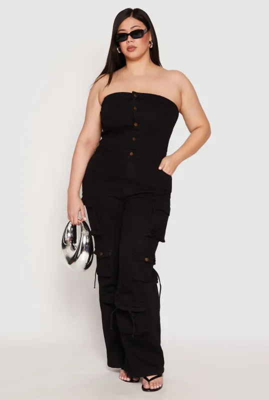 Plus Size Daisy Denim Cargo Jumpsuit sold by Rainbow