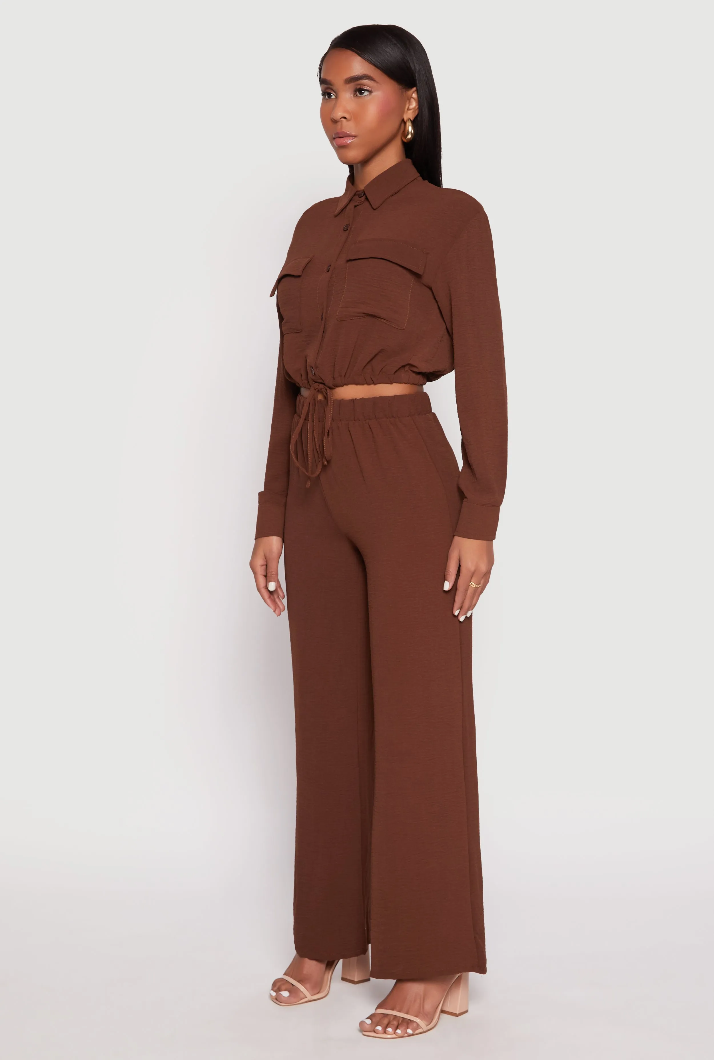 Crepe Knit Drawstring Crop Top and Wide Leg Pants sold by Rainbow product image thumbnail 2