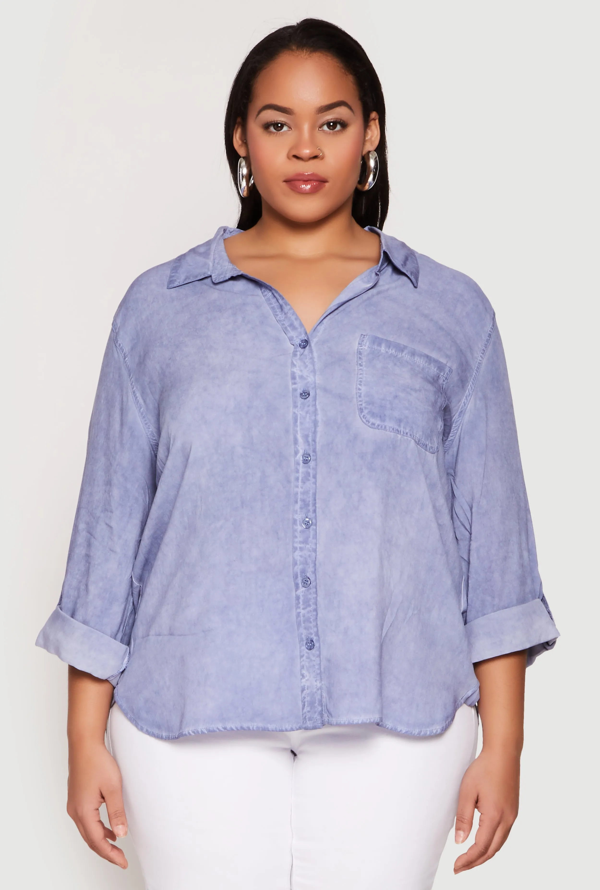 Plus Size Acid Wash Button Front Shirt sold by Rainbow product image thumbnail 2