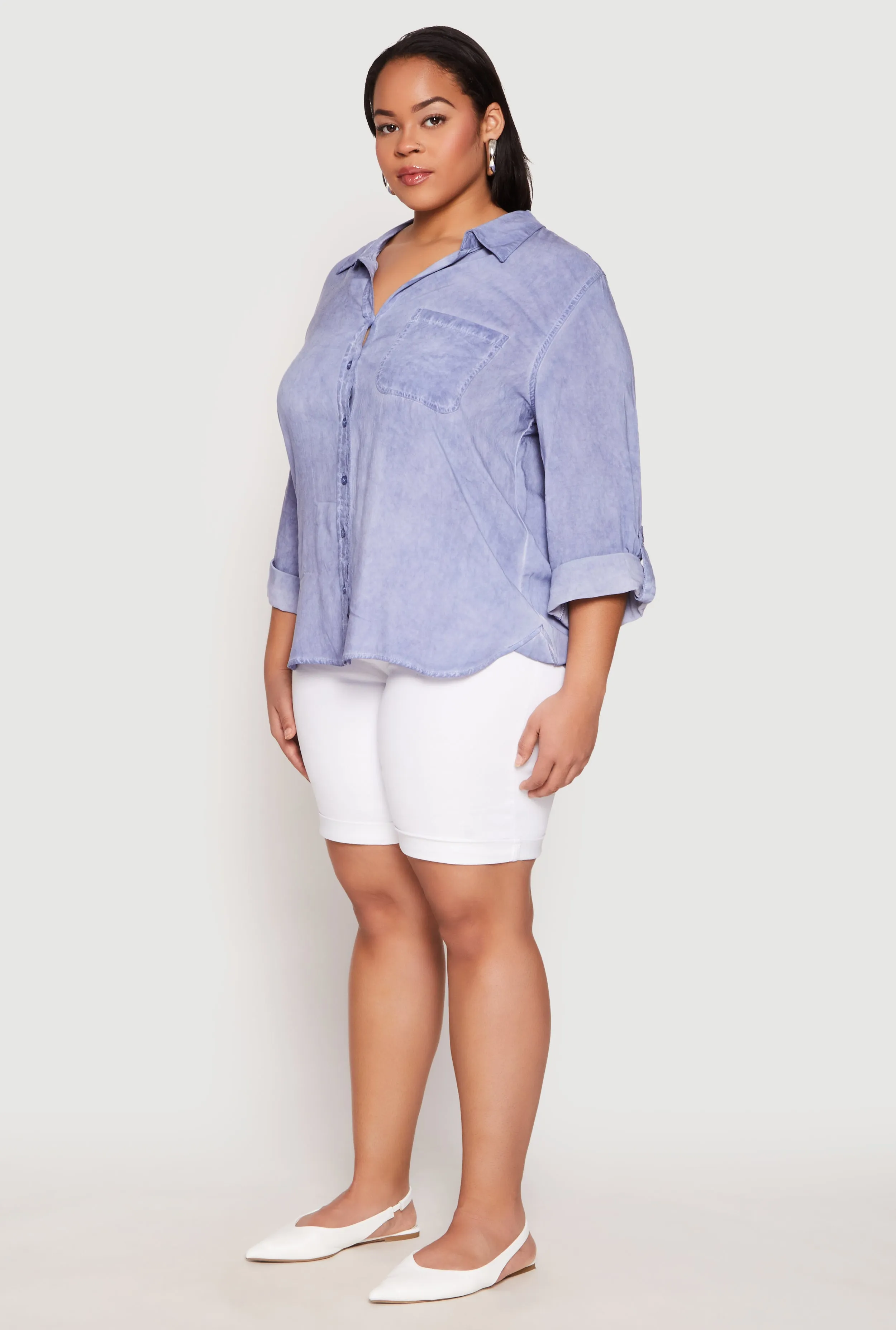 Plus Size Acid Wash Button Front Shirt sold by Rainbow product image thumbnail 3
