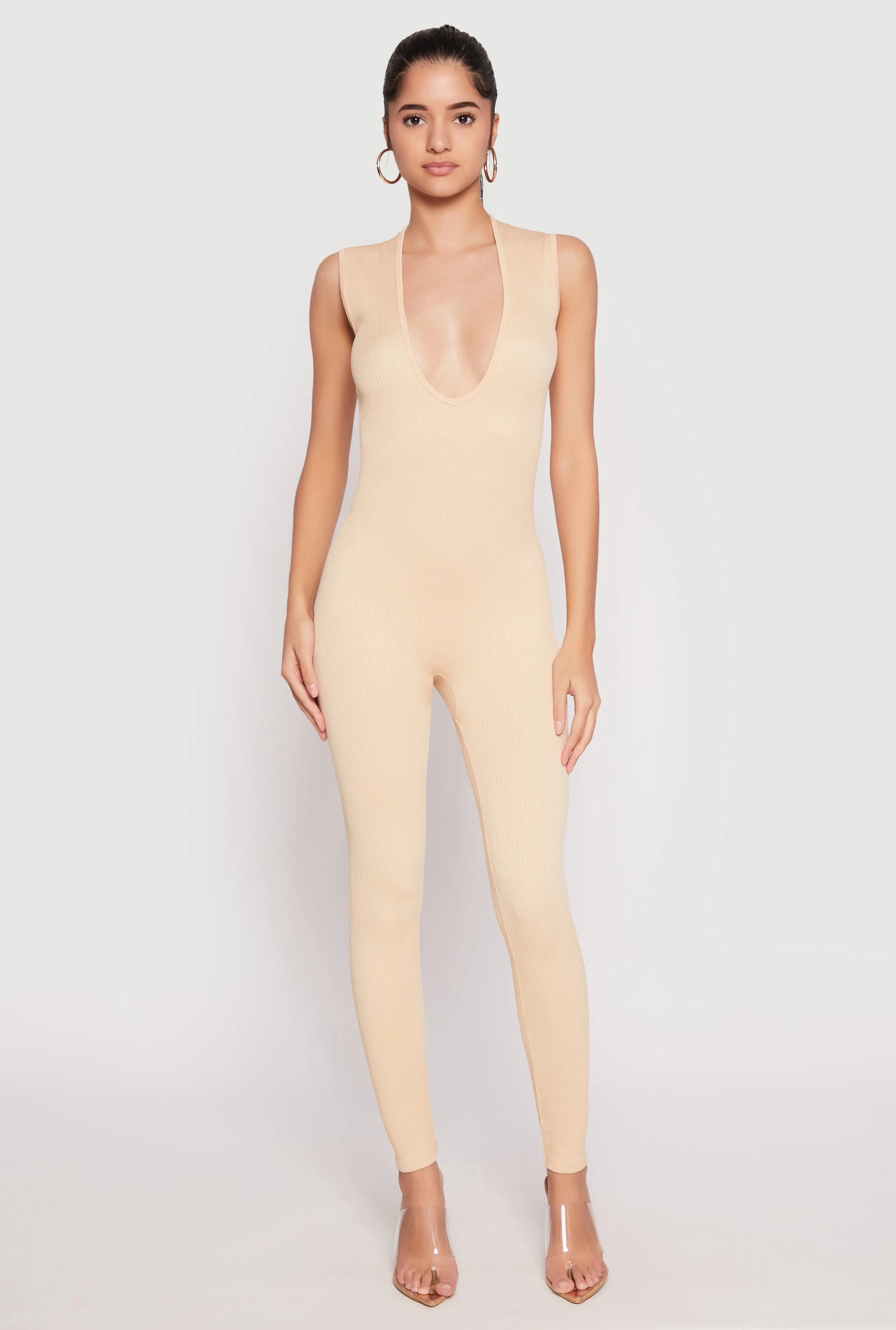 Daisy Seamless Rib Knit Plunge Catsuit sold by Rainbow