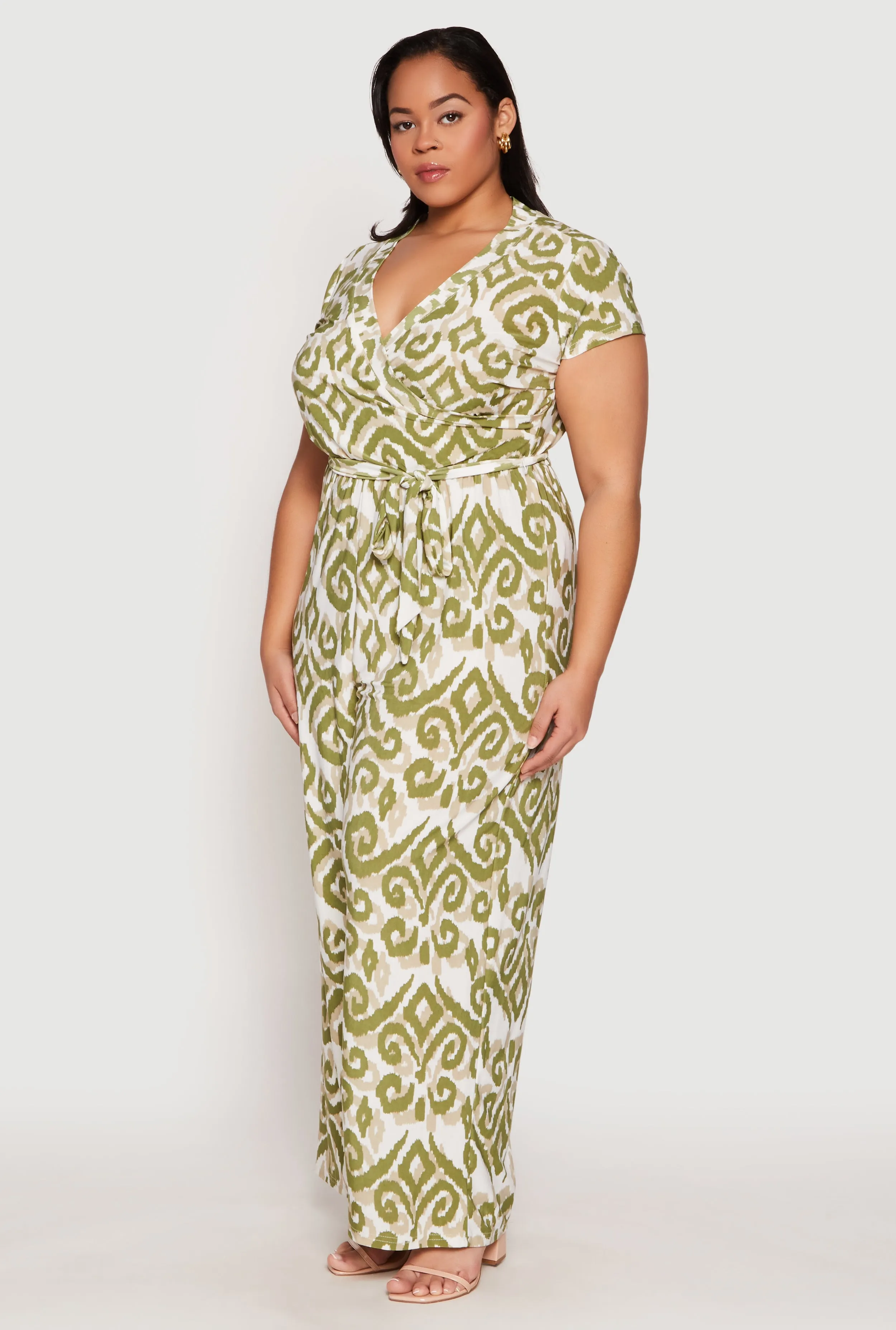 Plus Size Printed Pattern Faux Wrap Tie Waist Jumpsuit sold by Rainbow product image thumbnail 2