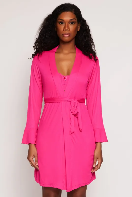 Ribbed Knit Pajama Bralette and Shorts with Robe sold by Rainbow