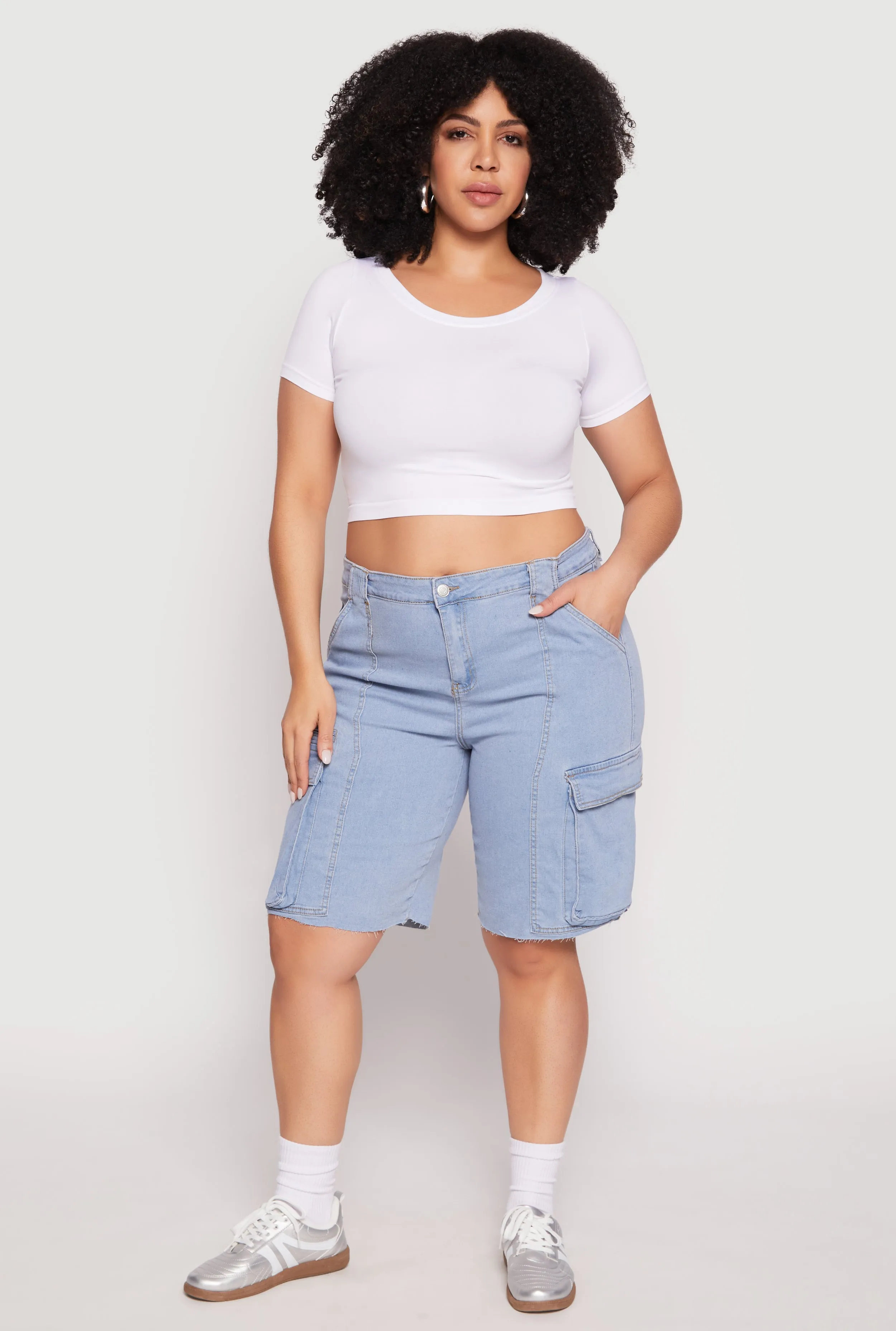 Plus Size Denim Cargo Skater Shorts sold by Rainbow