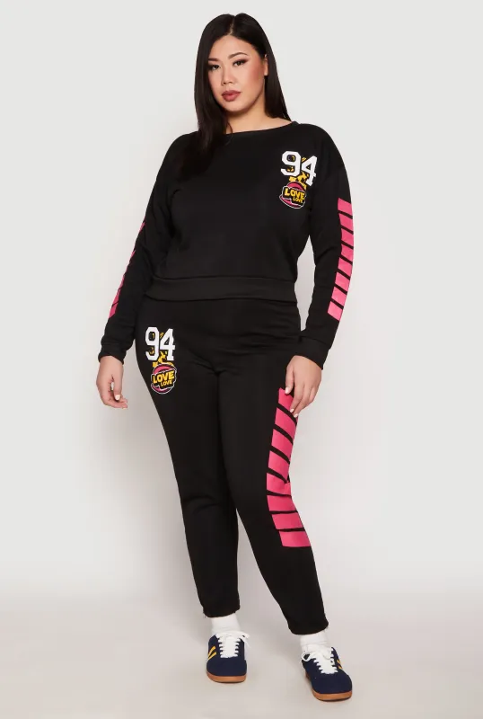 Plus Size 94 Love Graphic Zip Hem Sweatpants sold by Rainbow