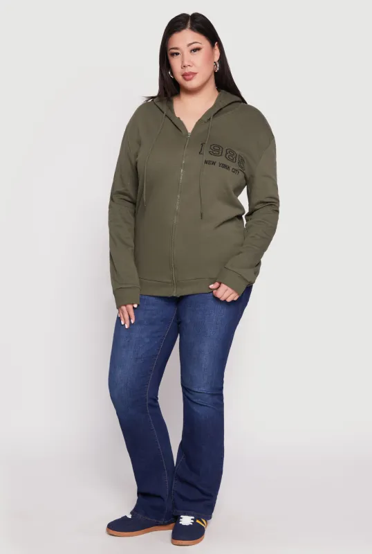 Plus Size 1985 New York City Bear Zip Front Hoodie sold by Rainbow