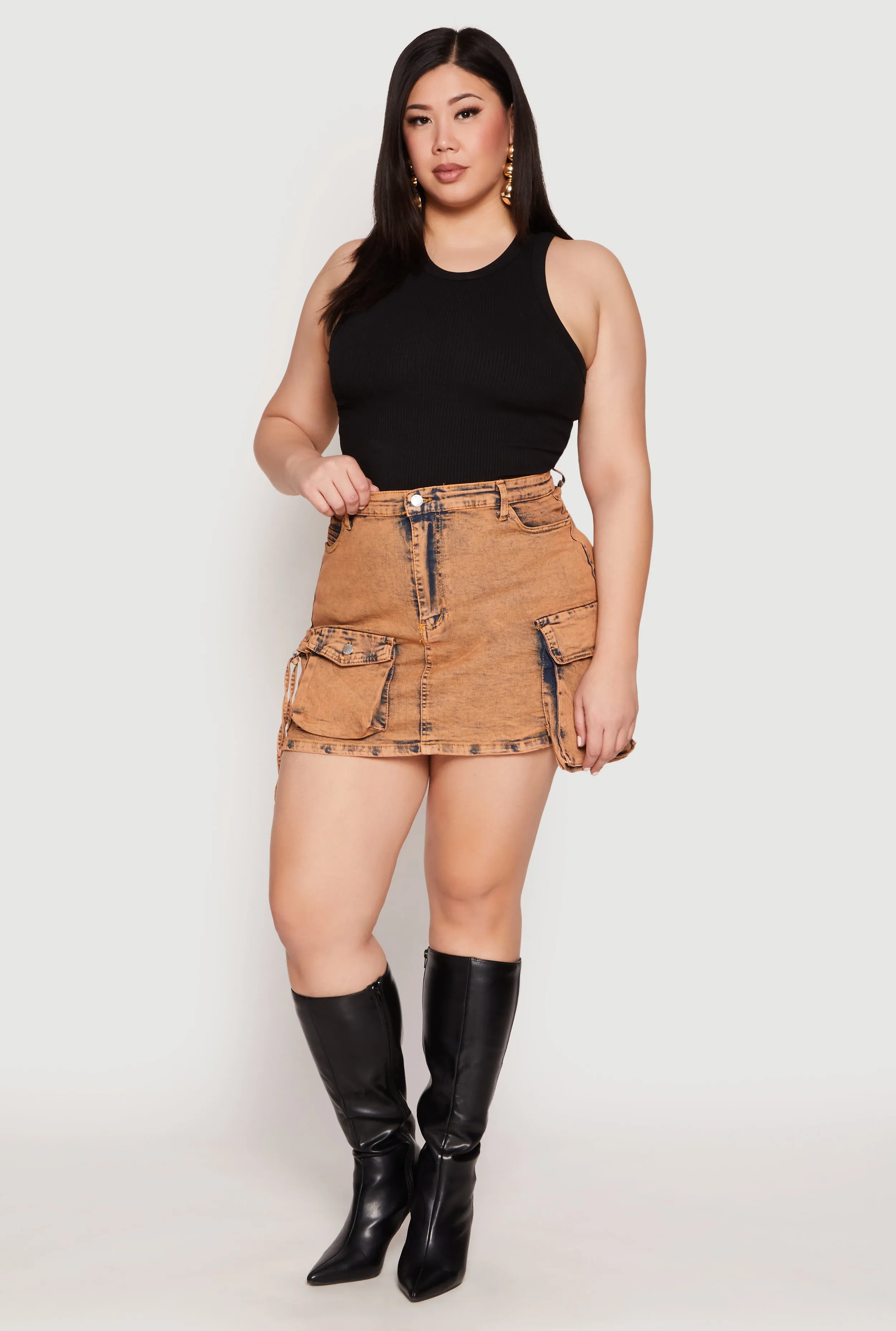 Plus Size Daisy Acid Wash Denim Cargo Skirt sold by Rainbow