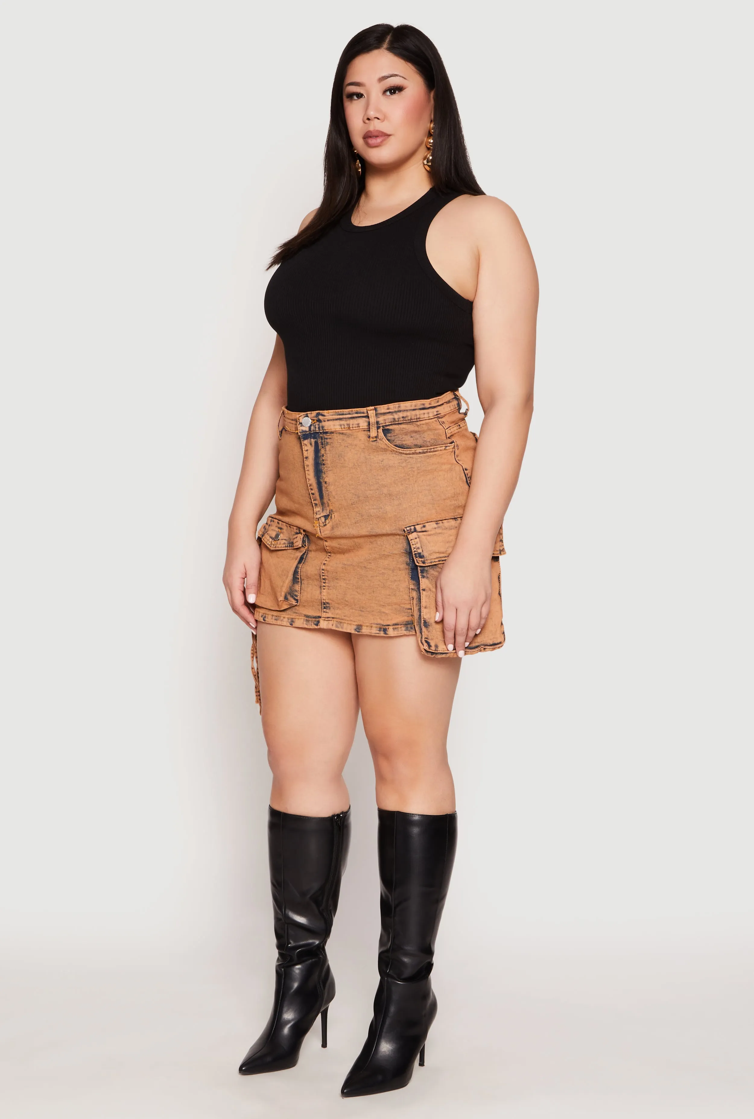 Plus Size Daisy Acid Wash Denim Cargo Skirt sold by Rainbow product image thumbnail 2
