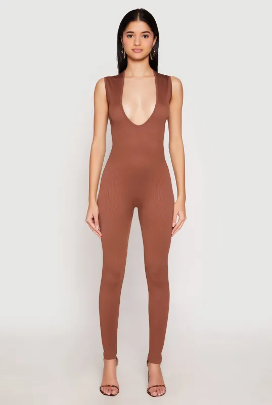Daisy Seamless Rib Knit Plunge Catsuit sold by Rainbow