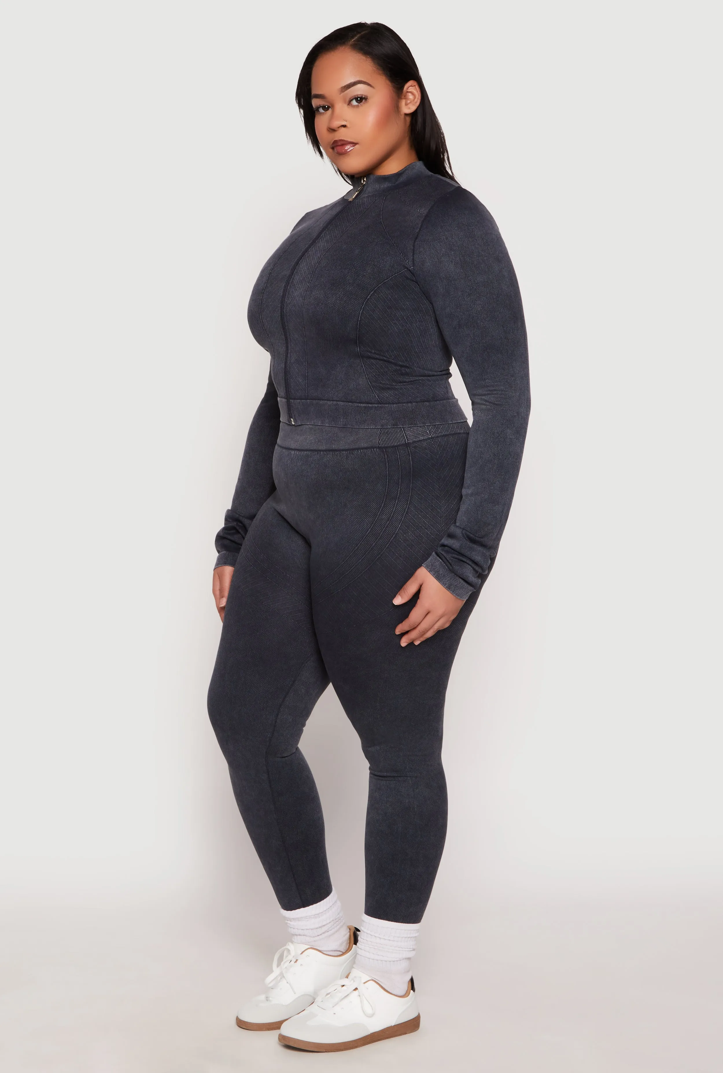 Plus Size Seamless Acid Wash Mock Neck Track Jacket sold by Rainbow product image thumbnail 3